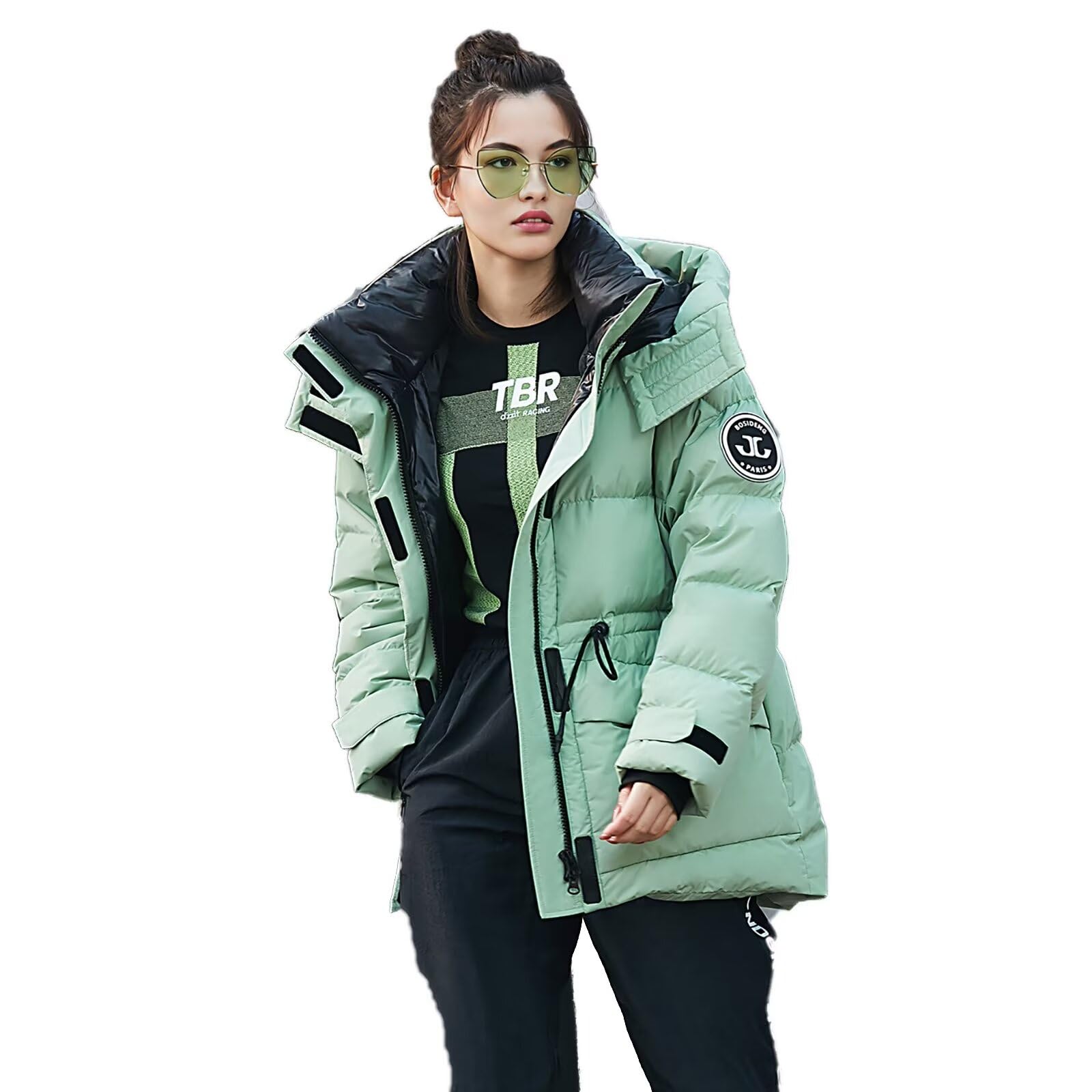 Women's Winter Down Jacket with Removable Hood - Slim Fit Waisted Puffer Coat for Work & Outdoor | Warm Thickened Down Jacket for Cold Weather, Snow Activities & Daily Commute