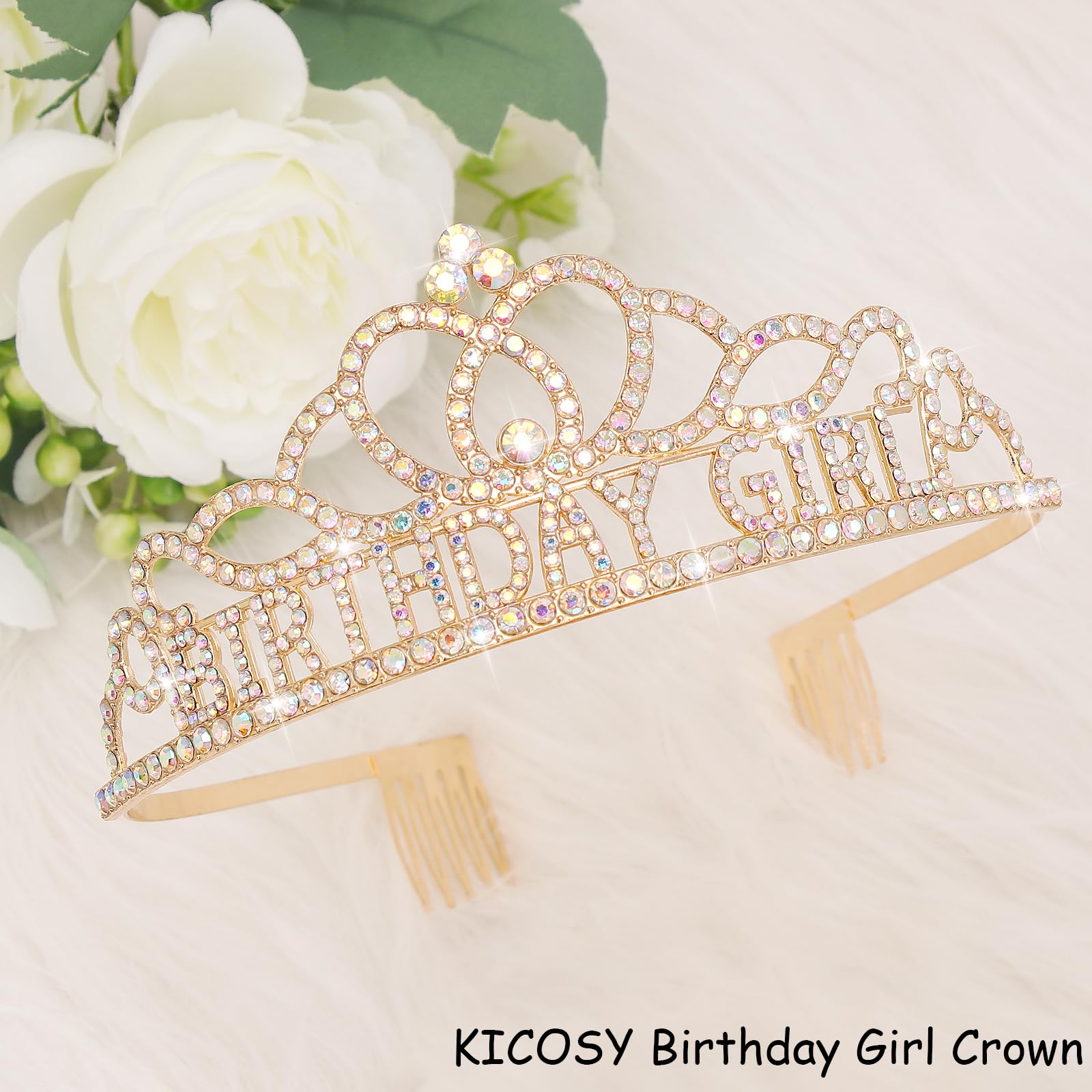 Sparkly Rhinestone Birthday Crown & Sash Set for Women - Elegant Birthday Tiara Headband with Hair Accessories - Perfect for Birthday Girl Decorations, Parties, Photo Shoots & Special Occasion Gifts