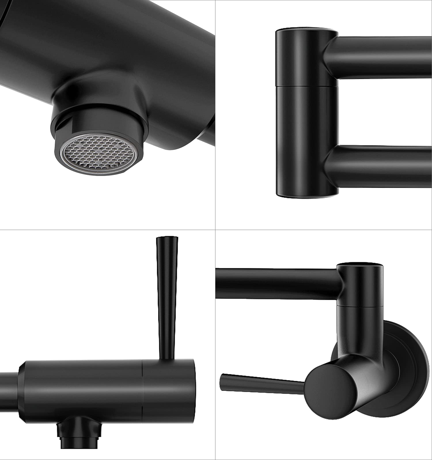 **MSTJRY Matte Black Pot Filler Faucet - Wall Mount Stainless Steel Kitchen Faucet with Stretchable Double Joint Swing Arm, Single Hole Two Handle Folding Design - Perfect for Cooking, Filling Large Pots & Sink Tasks**