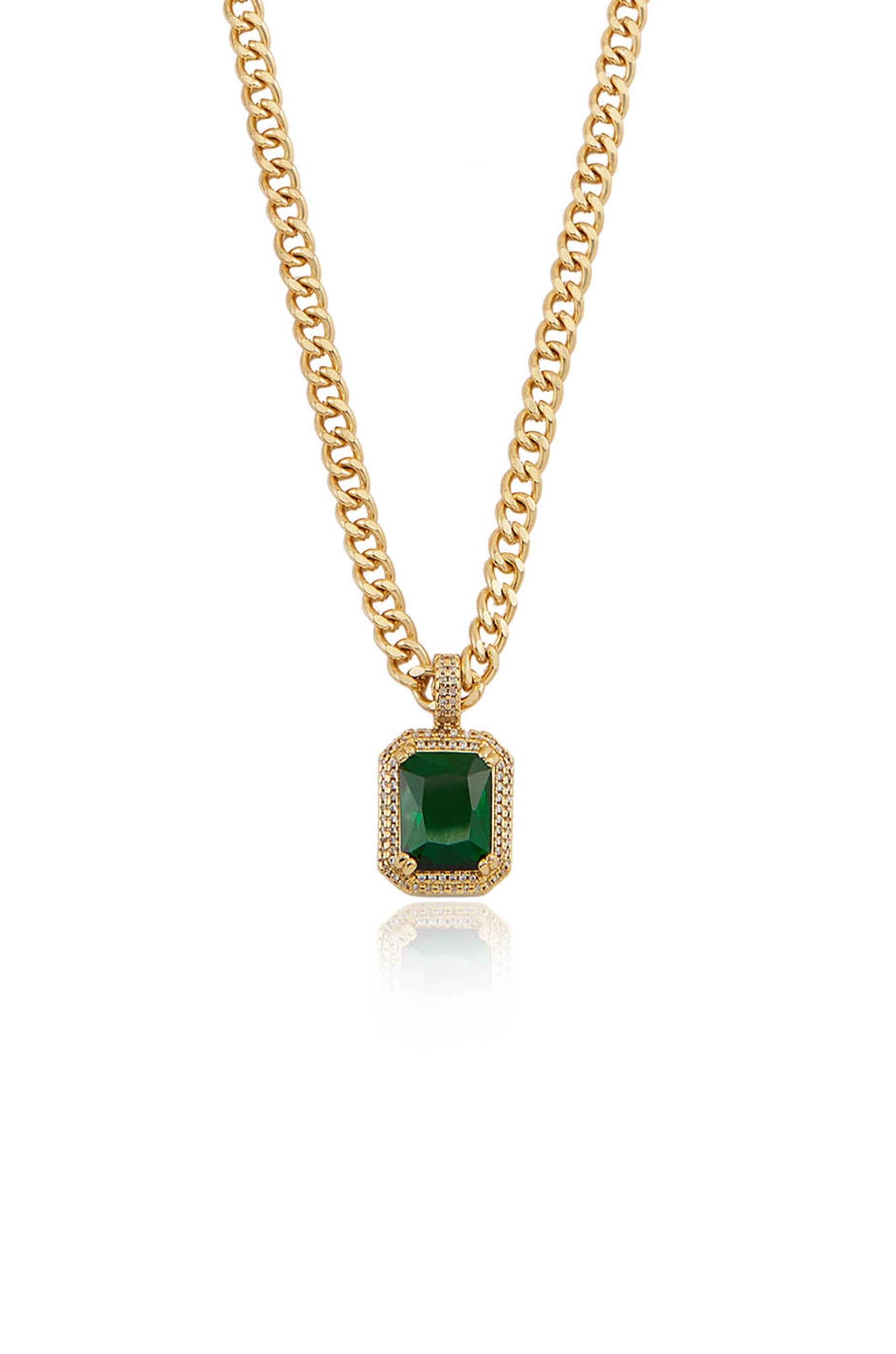Emerald Stone Pendant Necklace for Women - 14K Gold Plated Sterling Silver Chain - Elegant Jewelry Gift for Birthday, Anniversary & Special Occasions