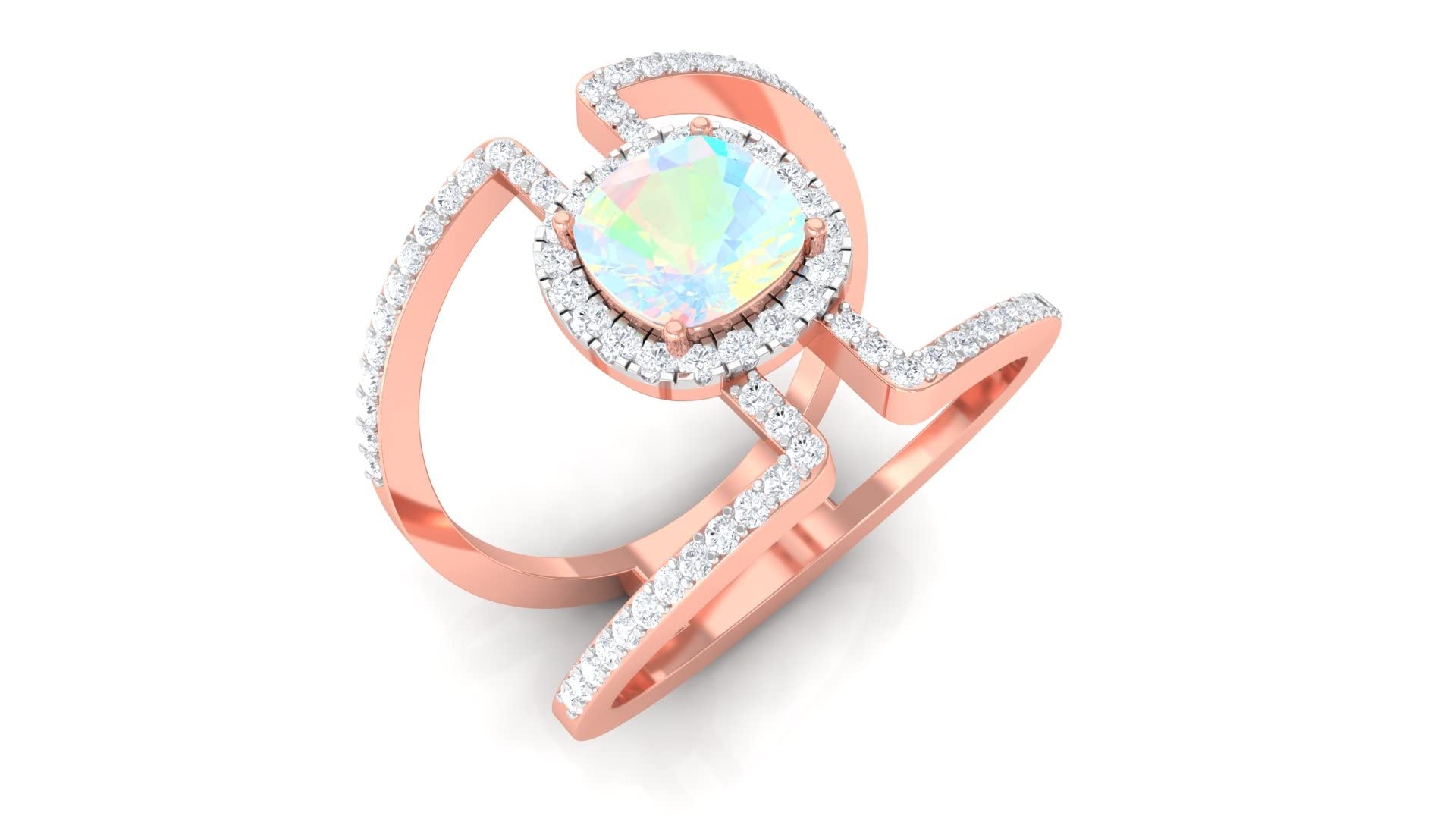 Ethiopian Opal Double Band Ring with Diamond - 14K Solid Gold Women's Cocktail Ring | Elegant Jewelry for Weddings, Parties & Special Occasions