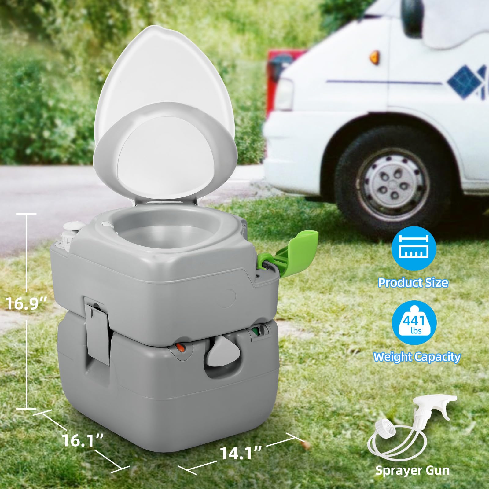YITAHOME 5.8 Gallon Portable Toilet for Camping, RV, Boat & Travel - Deepened Diagonal Bowl, Hand Sprayer, Level Indicator & Carry Bag - Ideal for Outdoor Adventures, Road Trips & Emergency Use