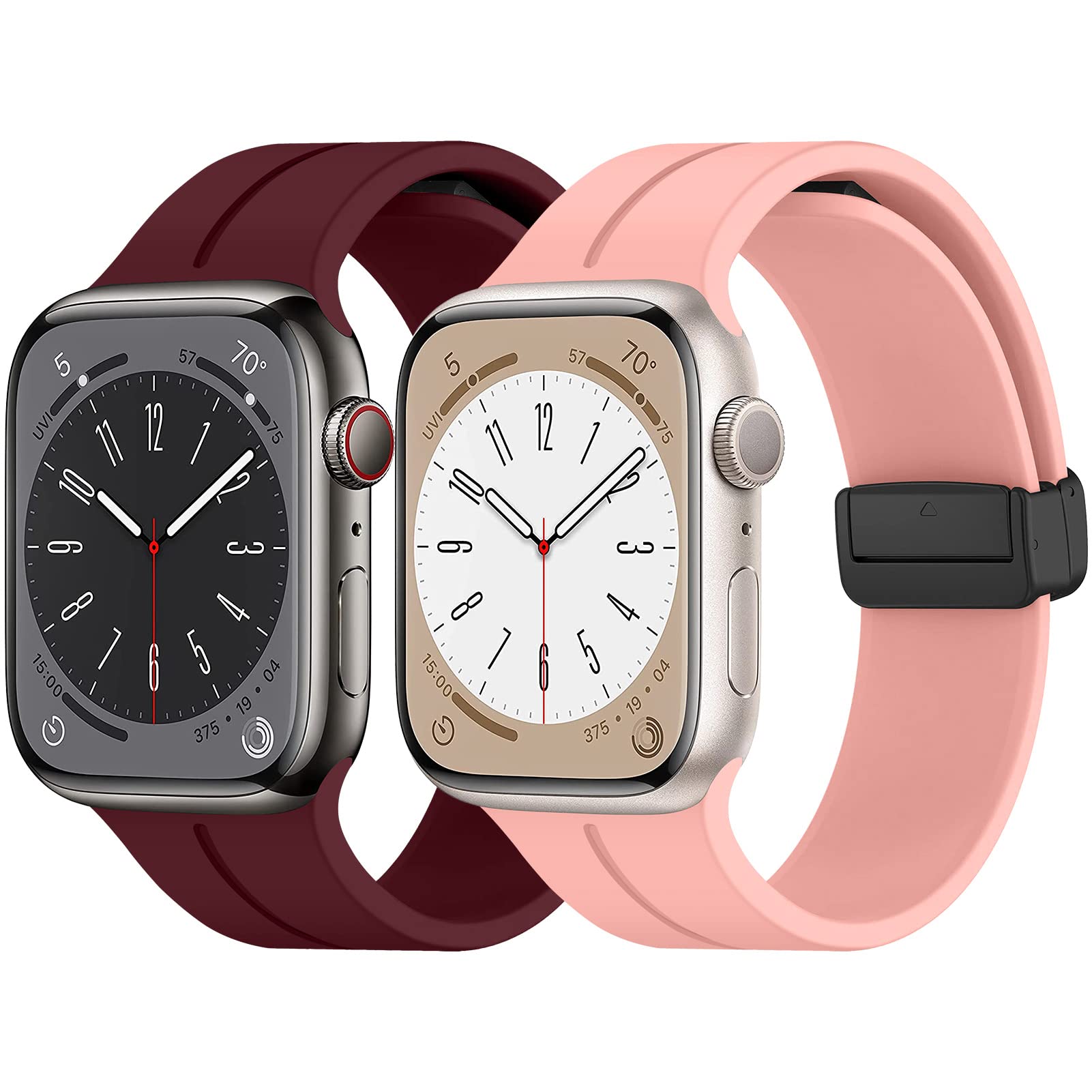 2 Pack Magnetic Apple Watch Bands 38mm/40mm/41mm/42mm/44mm/45mm/49mm - Waterproof Silicone Sport Strap Compatible with iWatch Series Ultra/8/7/SE/6/5/4/3/2/1 - Perfect for Gym, Running, Swimming & Everyday Wear for Men & Women