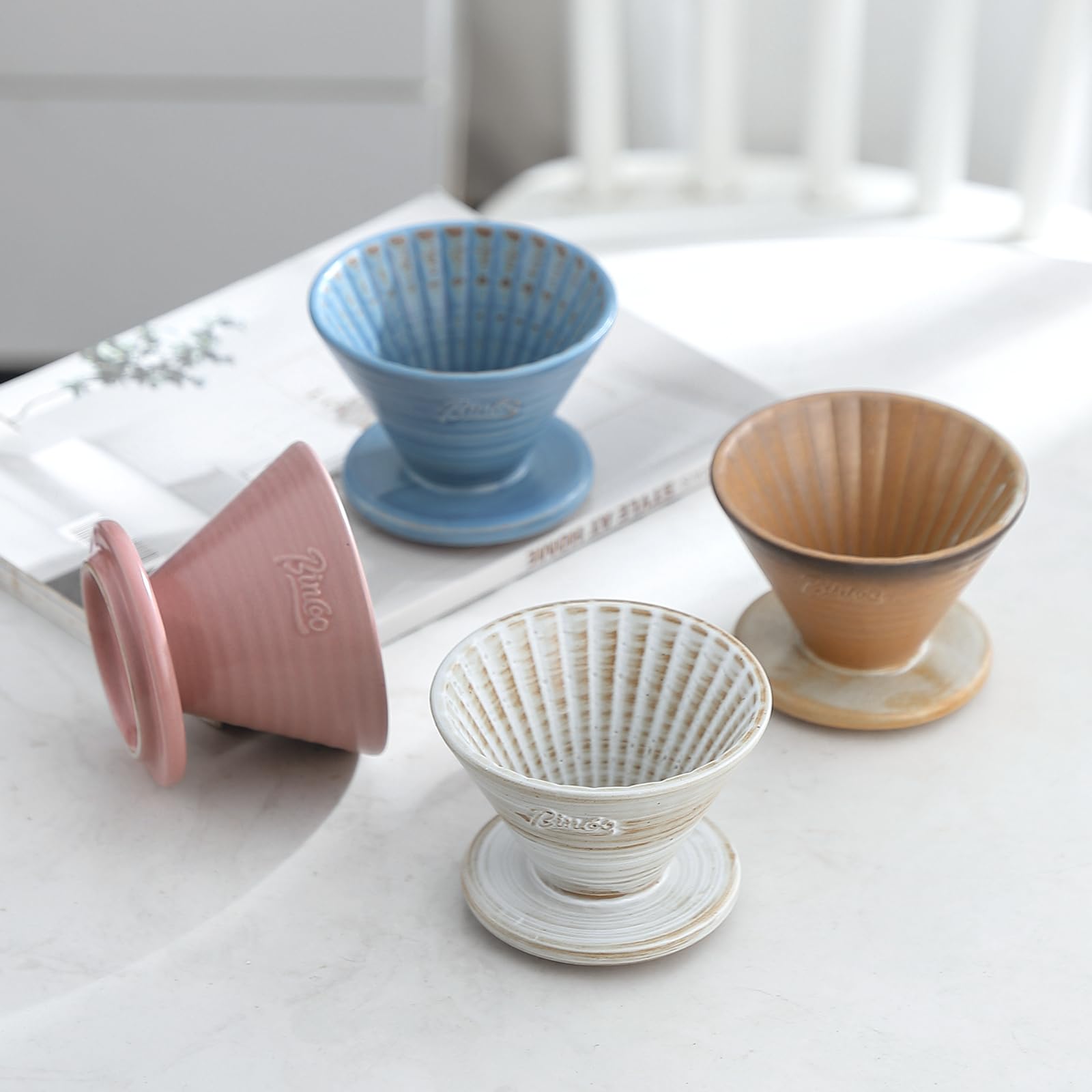 Bincoo Ceramic V60 Pour Over Coffee Dripper Size 01 - Manual Brew Cone for 1-2 Cups, Perfect for Home Baristas & Coffee Lovers (Pink) | Ideal for Morning Brews, Office Use & Thoughtful Gifts