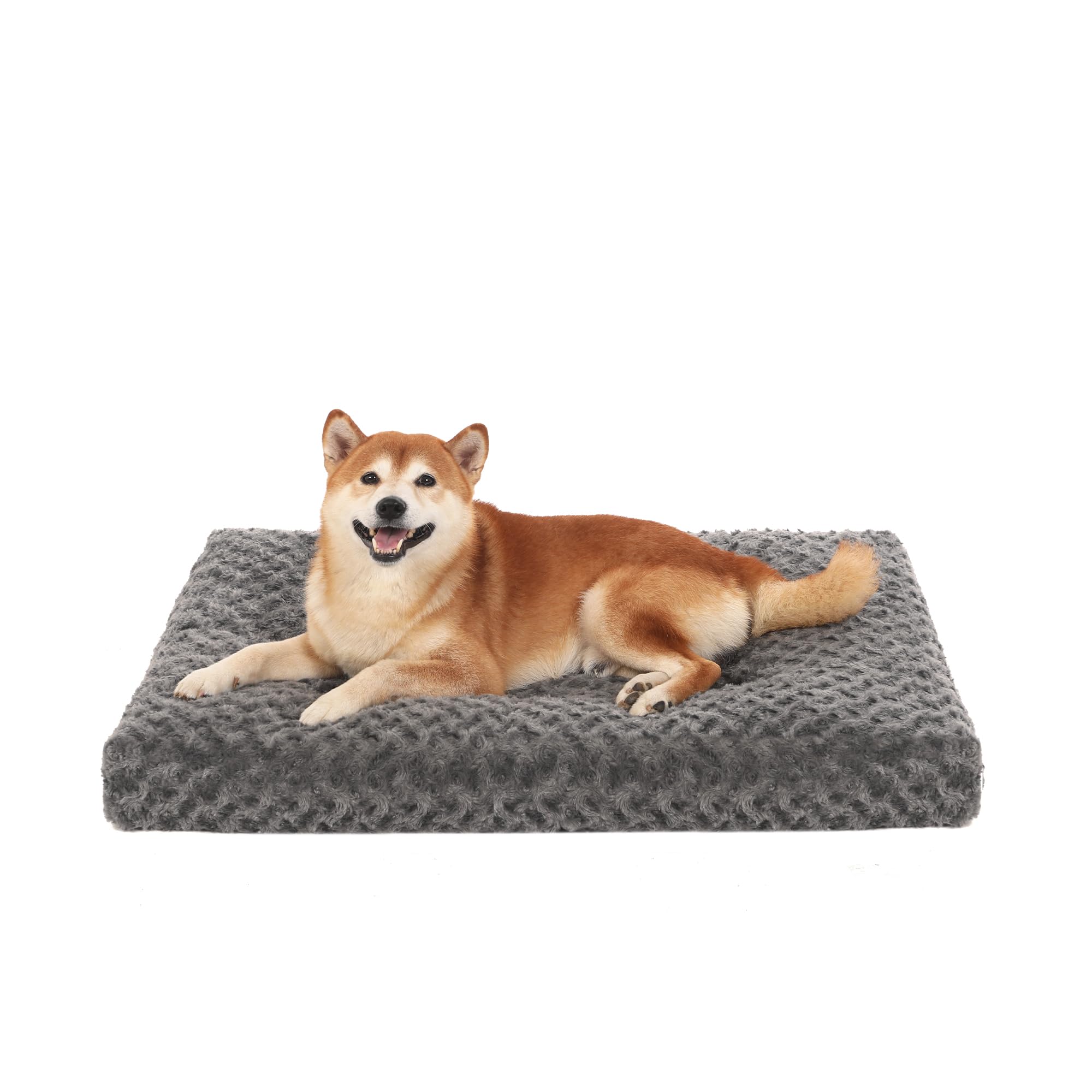 Bedfolks Plush Dog Crate Bed - Washable Large Dog Bed with Anti-Slip Bottom, 35x23 Inch Fluffy Kennel Pad for Comfortable Sleeping - Dark Grey | Perfect for Crates, Kennels & Home Use