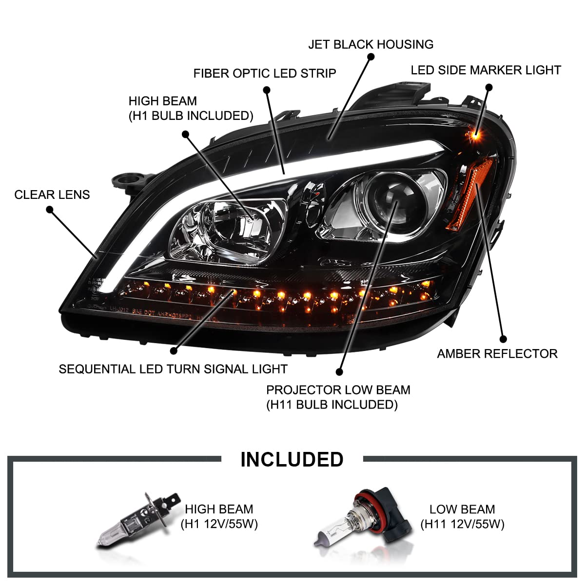 Spec-D Black LED Projector Headlights for 2006-2008 Mercedes ML-Class - Upgrade Your Ride