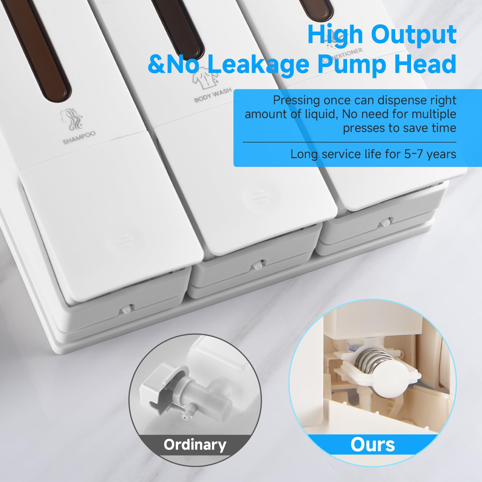 3-in-1 No Drill Wall Mounted Shower Soap Dispenser - 1200ML White Shampoo, Conditioner & Body Wash Dispenser for Bathroom, Hotel & Spa (Perfect for Family Showers & Commercial Use)