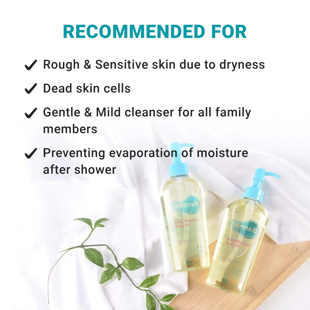 Derma:B Daily Moisture Body Oil 200ml - Hydrating Skin Care for Dry Skin - Perfect for Post-Shower & Massage Use