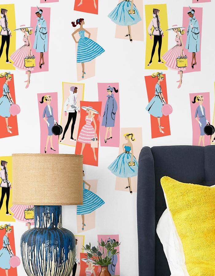 Barbie™ Mod Shapes Wallpaper - Daffodil & Persimmon Floral Design | Peel & Stick Removable Wallpaper for Kids Room, Nursery, or Playroom Decor