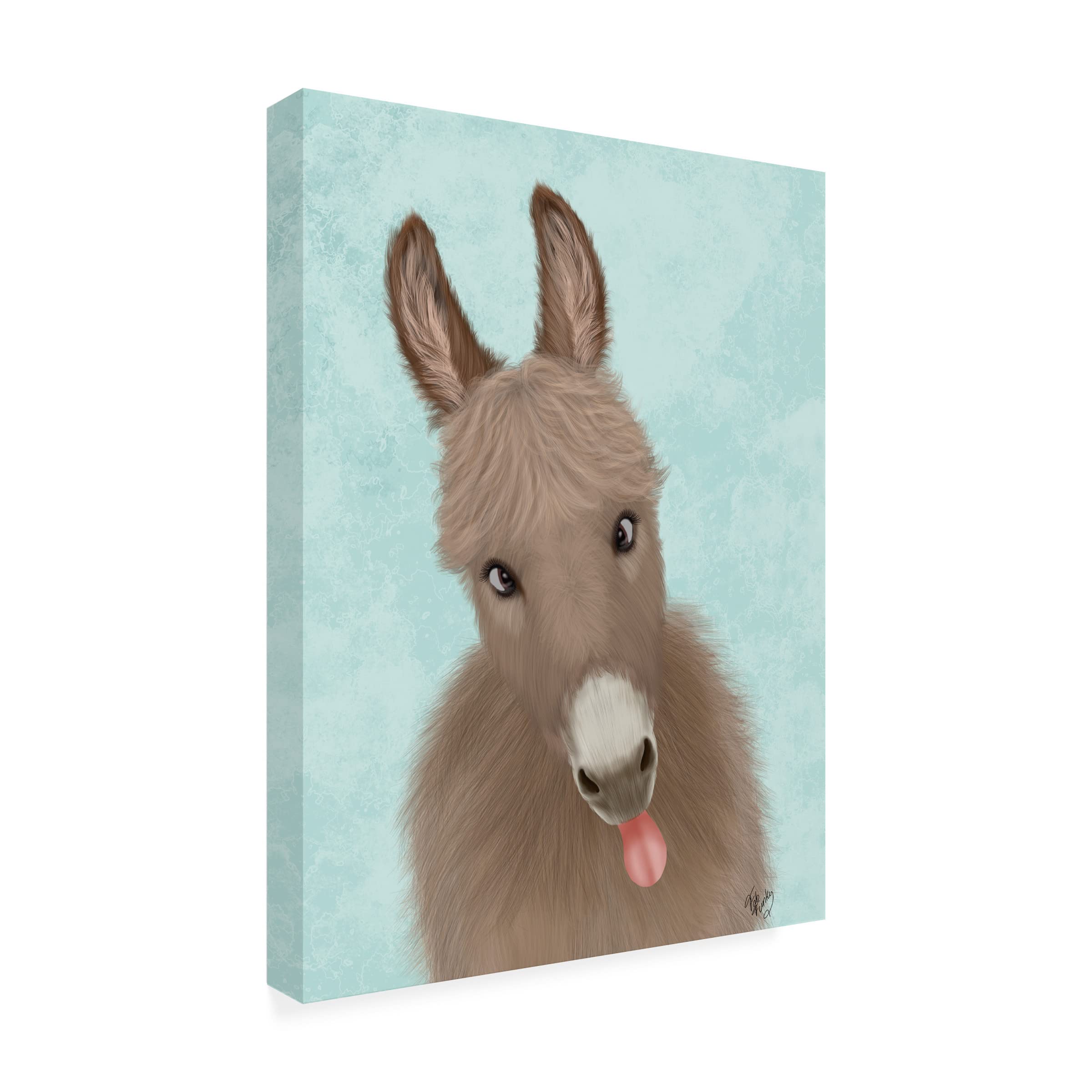 Funny Farm Donkey 2 Canvas Wall Art by Fab Funky - Whimsical Animal Painting for Living Room, Nursery & Farmhouse Decor