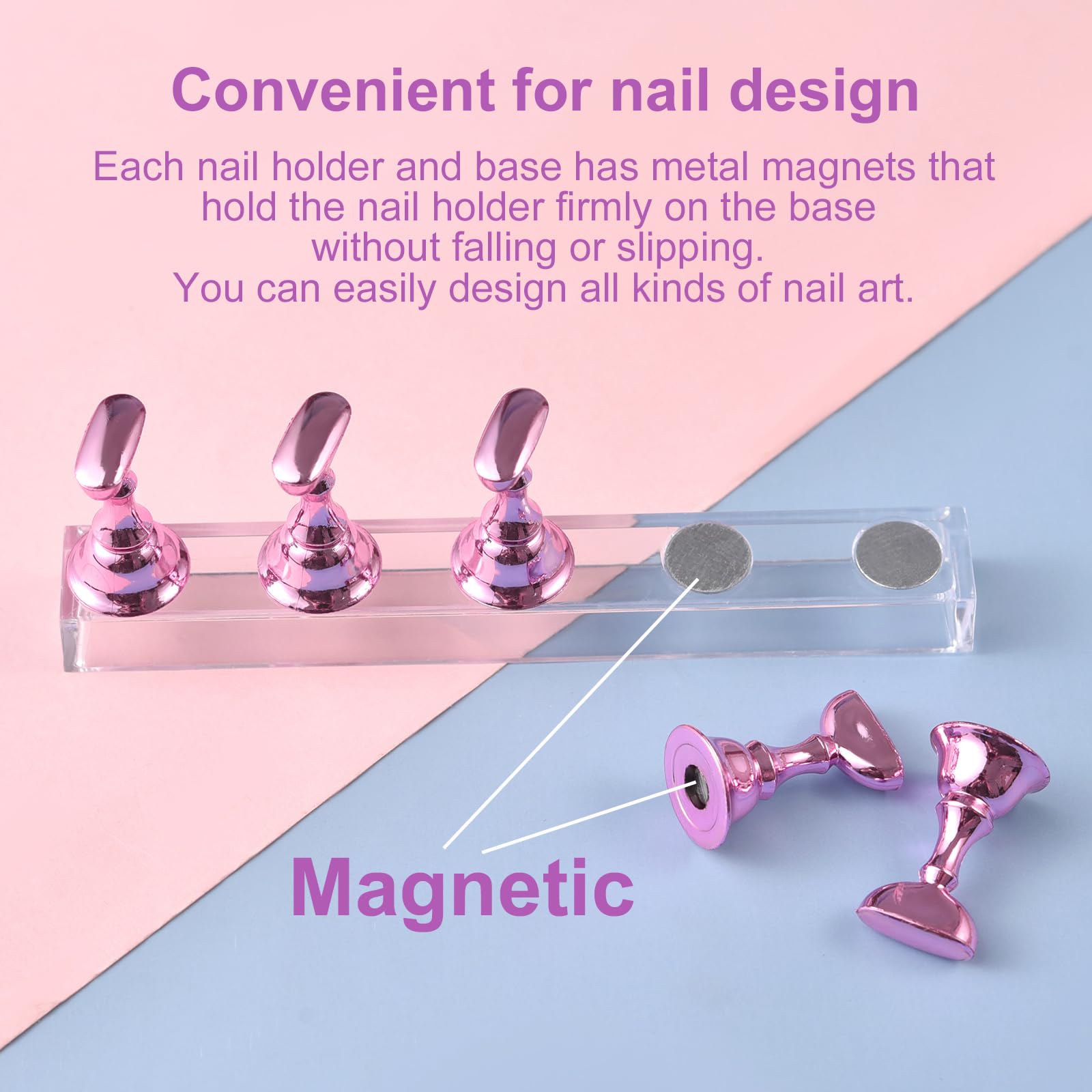 2 Pack Magnetic Nail Stand for Press On Nails - Fake Nail Tips Holder for Nail Art Practice, DIY Display & Salon Use - Purple Nail Stand for Home, Travel & Professional Nail Artists