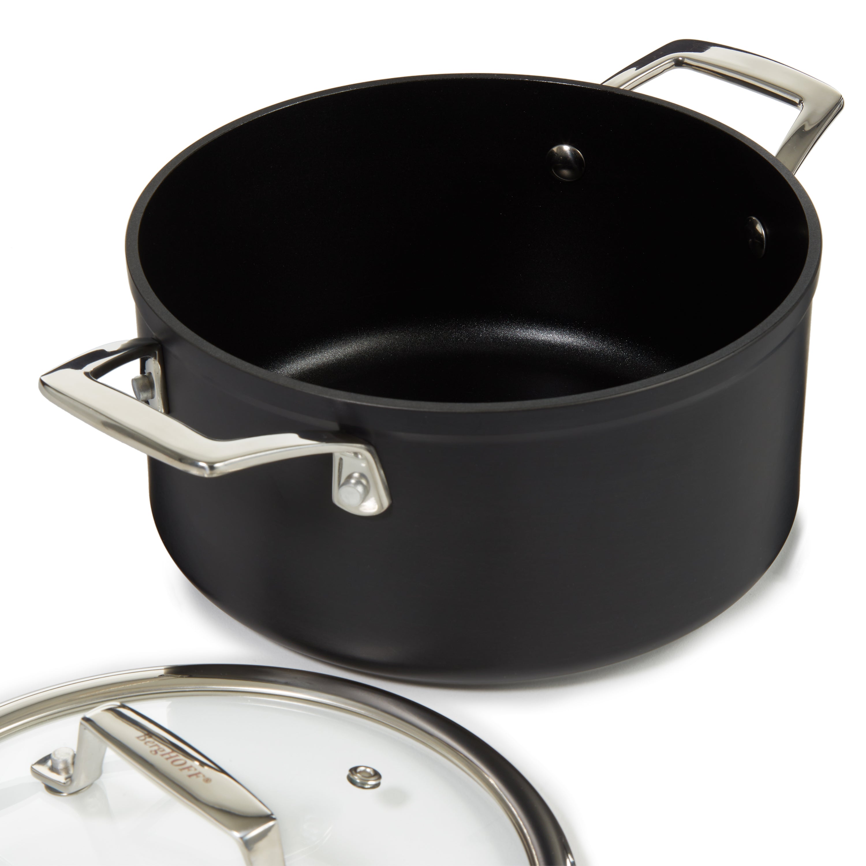 BergHOFF Essentials 5-Piece Nonstick Hard Anodized Cookware Set with Glass Lids - Black | Durable Kitchen Cookware for Frying, Sauteing & Boiling | Perfect for Home Cooking & Professional Chefs