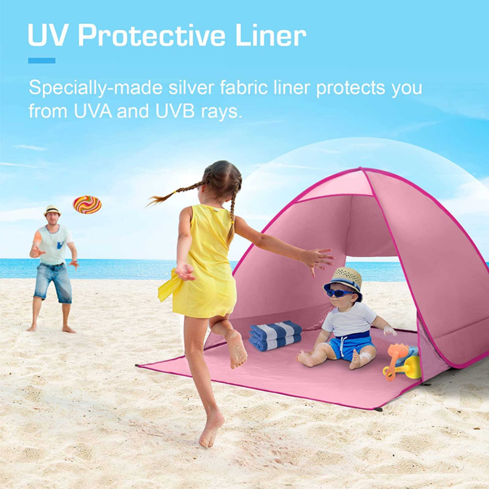 Waterproof Beach Tent Sun Shelter - Portable Instant Sun Shade with Carrying Bag, Windproof & UV Protection for Fishing, Hiking, Camping | Perfect for Family Beach Days, Outdoor Adventures & Picnics