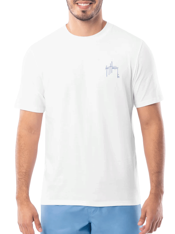 Guy Harvey GHV56000 Men's Short Sleeve T-Shirt - White Casual Crew Neck Cotton Tee for Fishing, Beach & Outdoor Activities
