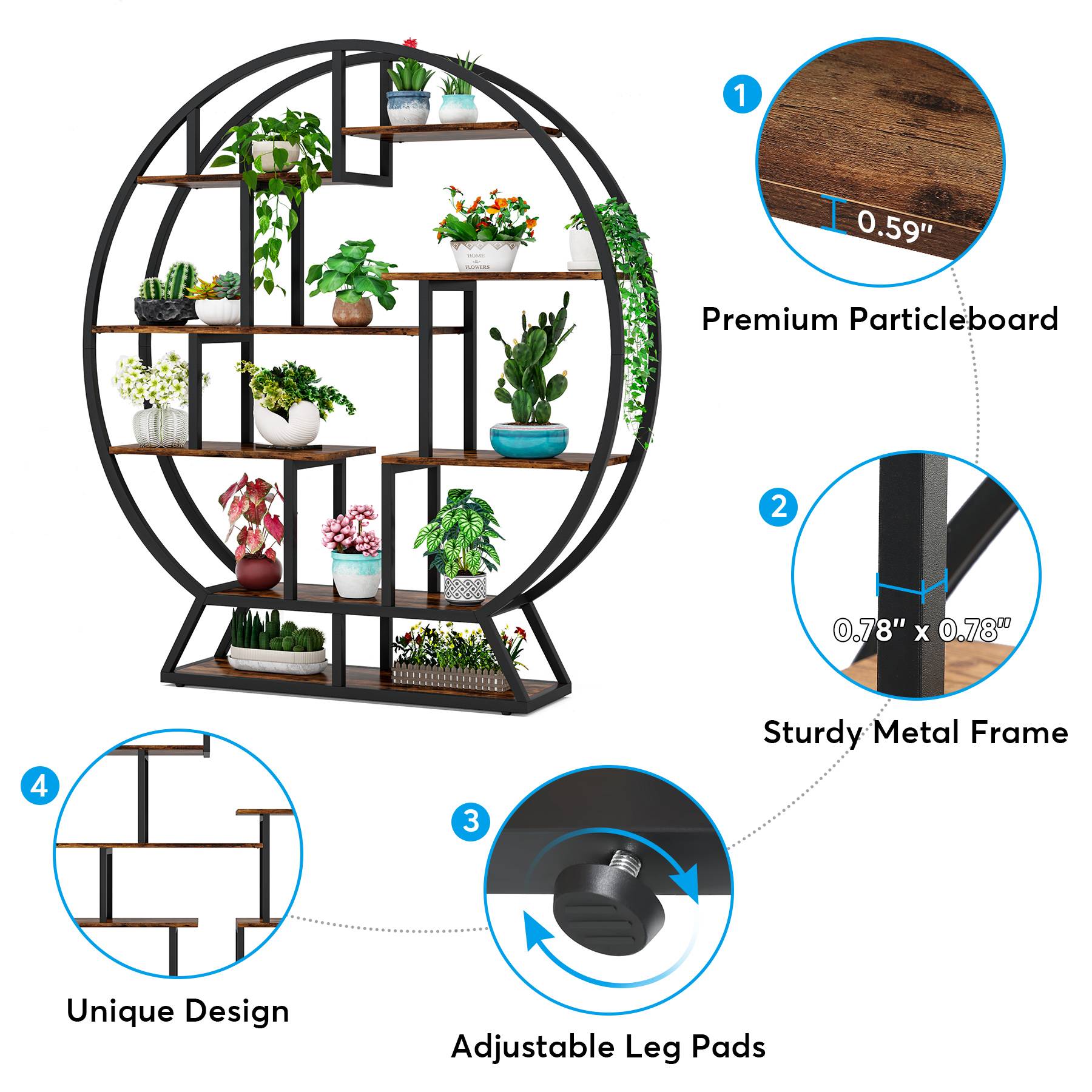 Round Plant Stand with 8 Shelves - 63