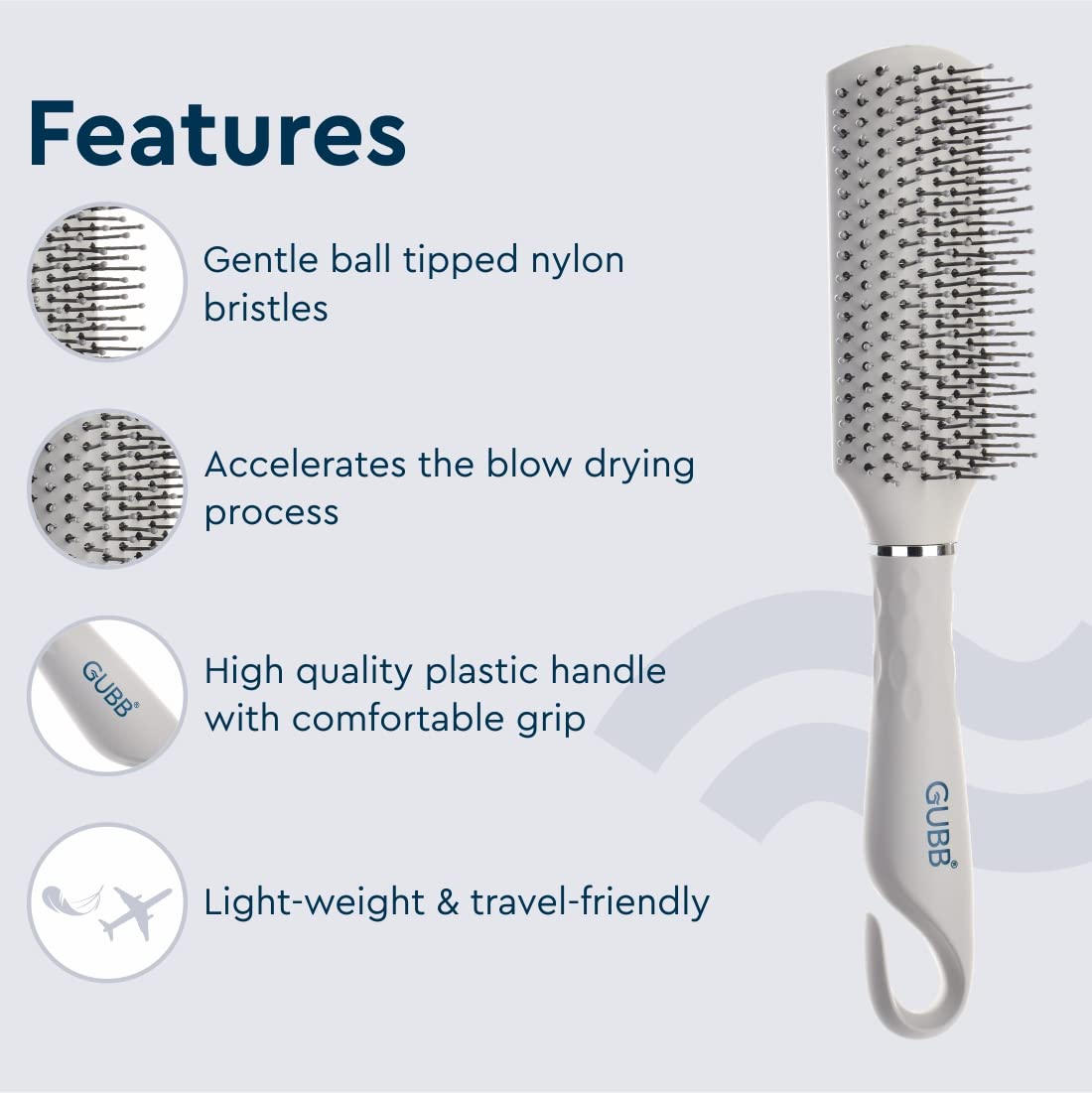 GUBB Serenity Hues Hair Styling Brush for Blow Drying, Curling & Volumizing | Straightening & Detangling Brush with Heat Protection | Reduces Hair Breakage | Best Hair Brush for Women & Men | Perfect for Salon, Home Use & Travel Styling