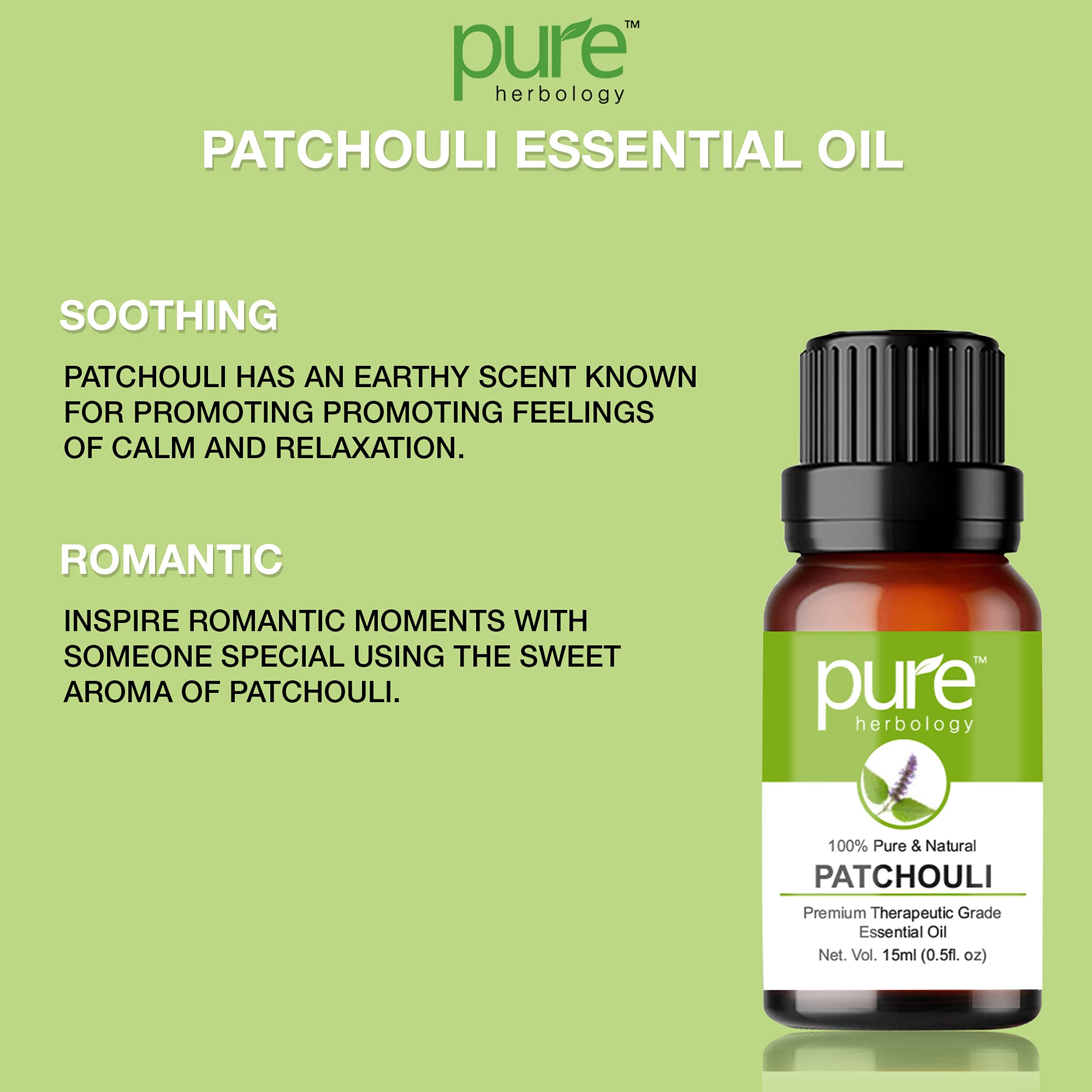 Pure Patchouli Essential Oil 15ml - Skin & Hair Care, Stress Relief for Aromatherapy