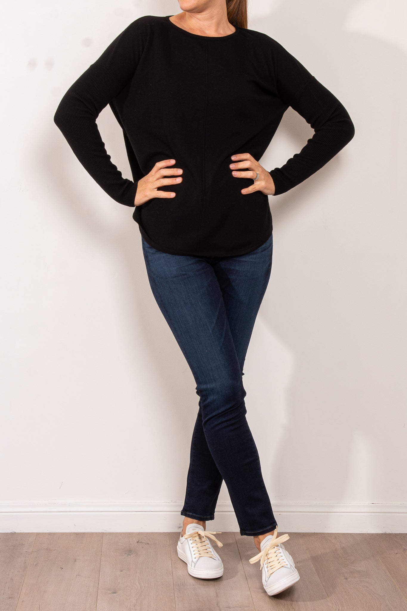 Bridge & Lord Curved Hem Crew Neck Sweater for Women - Soft Knit Pullover for Casual Wear & Office Outfits