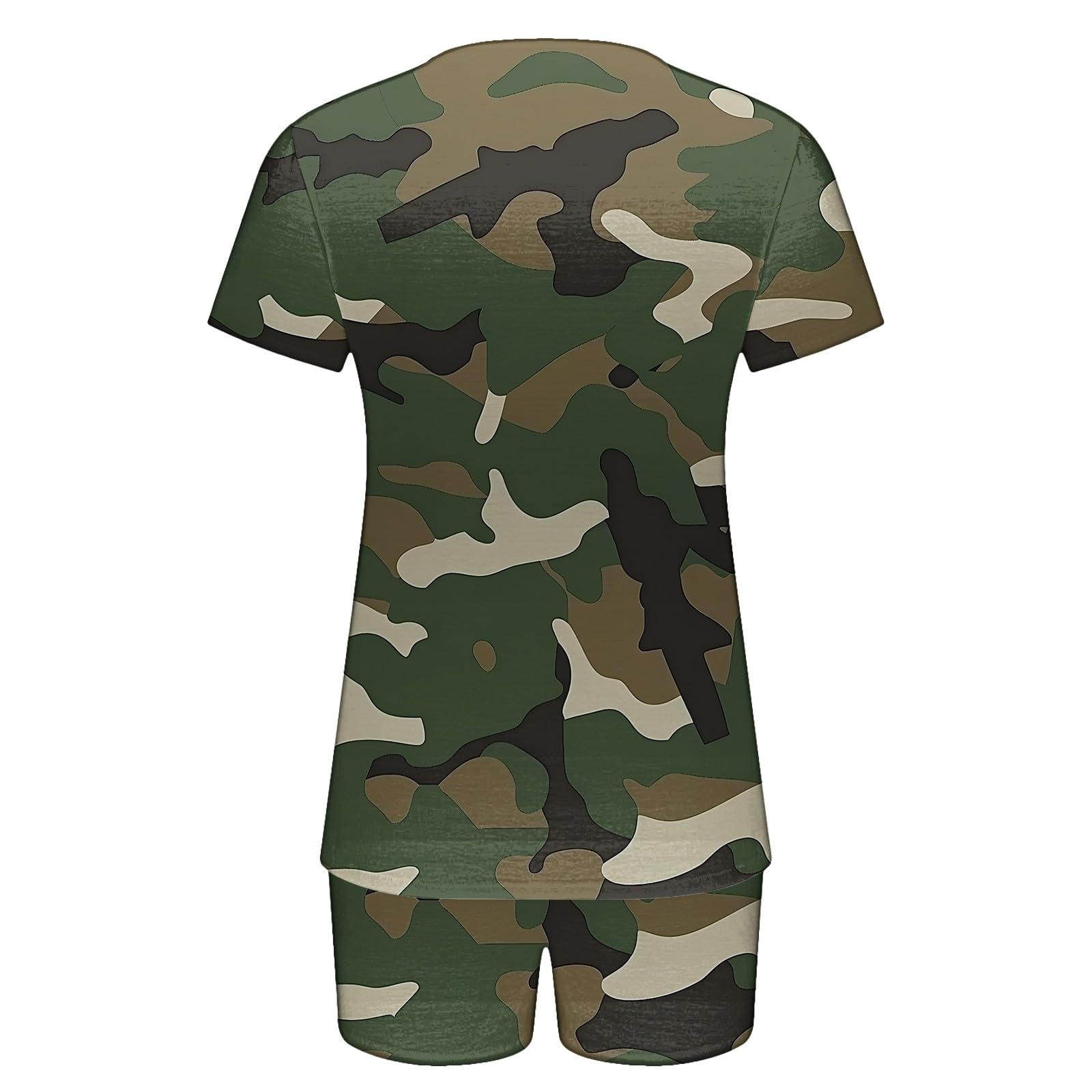 Women's Camo Print Pajama Set - Soft Short Sleeve V-Neck Sleepwear Top & Lounge Shorts | Comfortable Sleepwear for Women | Perfect for Bedtime, Lounging & Summer Nights