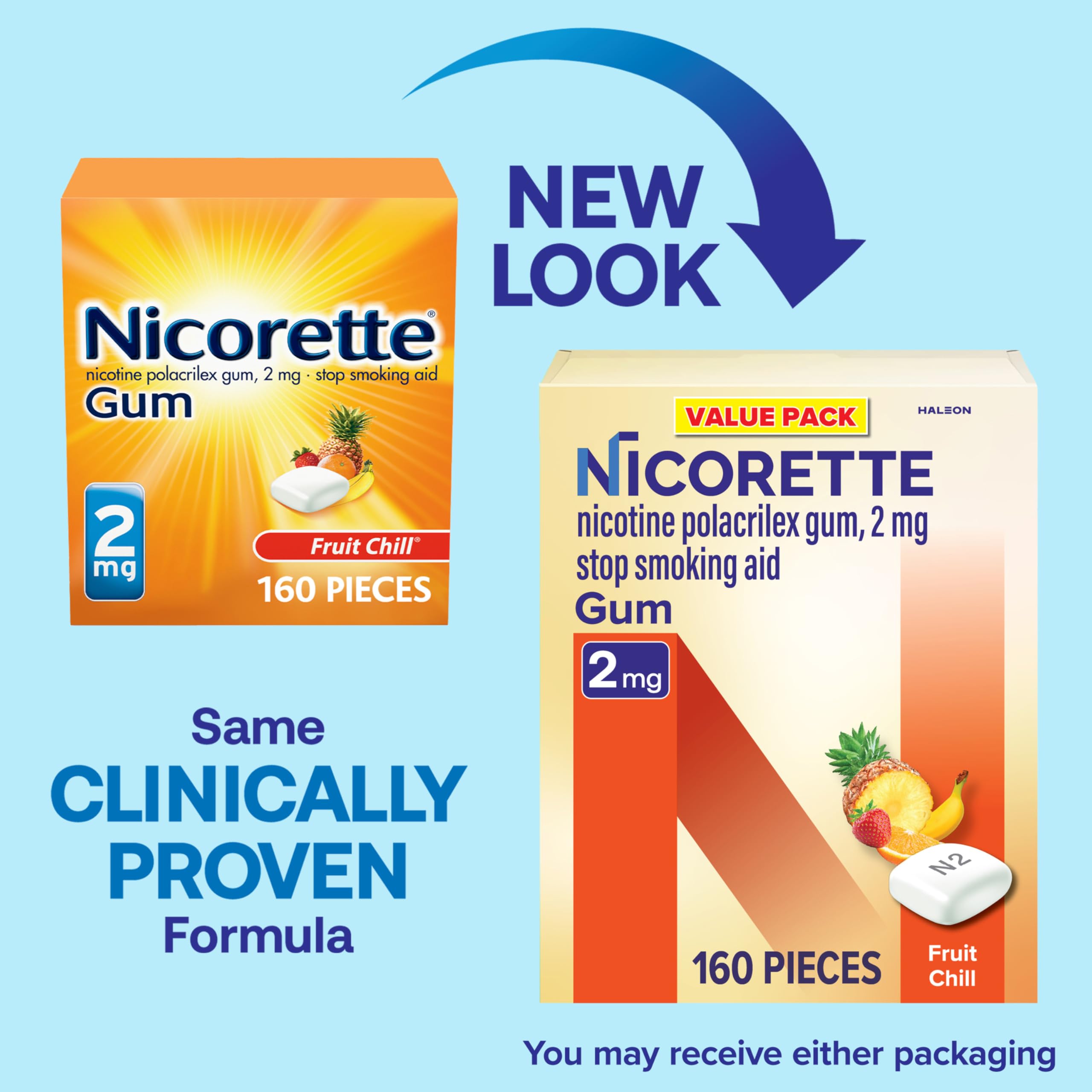 Nicorette 2 mg Nicotine Gum for Quitting Smoking - Fruit Chill Flavored Stop Smoking Aid, 160 Count | Helps Reduce Cravings & Withdrawal Symptoms | Perfect for Work, Travel & Stressful Situations