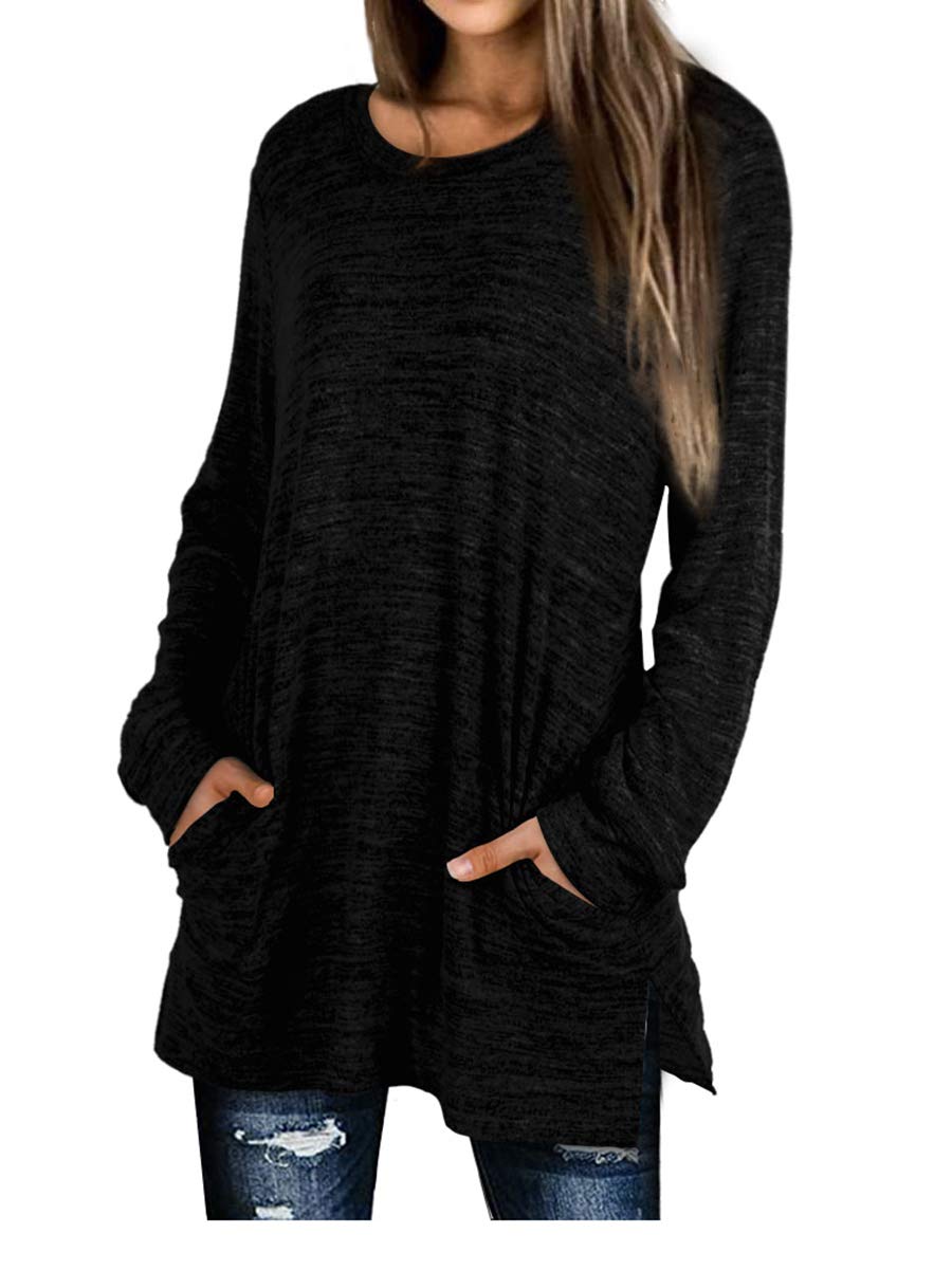 XIEERDUO Women's Casual Long Sleeve Sweatshirt Tunic Top - Plus Size Loose Fit Shirts for Leggings | Perfect for Yoga, Running, Gym Workouts & Everyday Wear