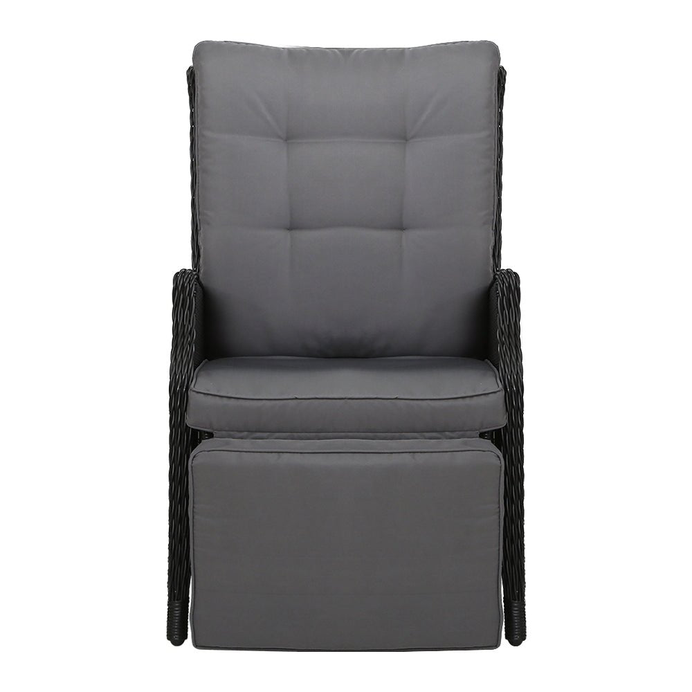 Elara Outdoor Recliner Patio Chair - Adjustable Lounge Chair with Cup Holder, Weather-Resistant Black - Perfect for Backyard, Poolside, and Garden Relaxation