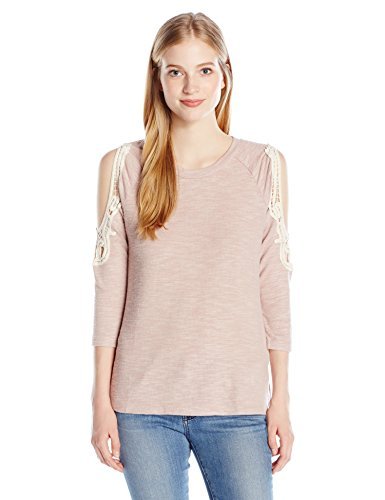 Junior's Brushed Hacci Cold Shoulder Crochet Top - Soft Natural Knit Sweater for Women | Perfect for Casual Outings, Date Nights & Layering in Fall & Winter