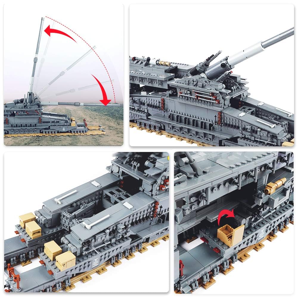 Feleph Military Railway Gun Building Blocks - WWII German Heavy Cannon Gustaf Dora 80cm K(E) Tank Set - 1/72 Scale Model Kit for Adults & Teens (3846 Pieces) - Perfect for History Buffs, Collectors & Model Enthusiasts