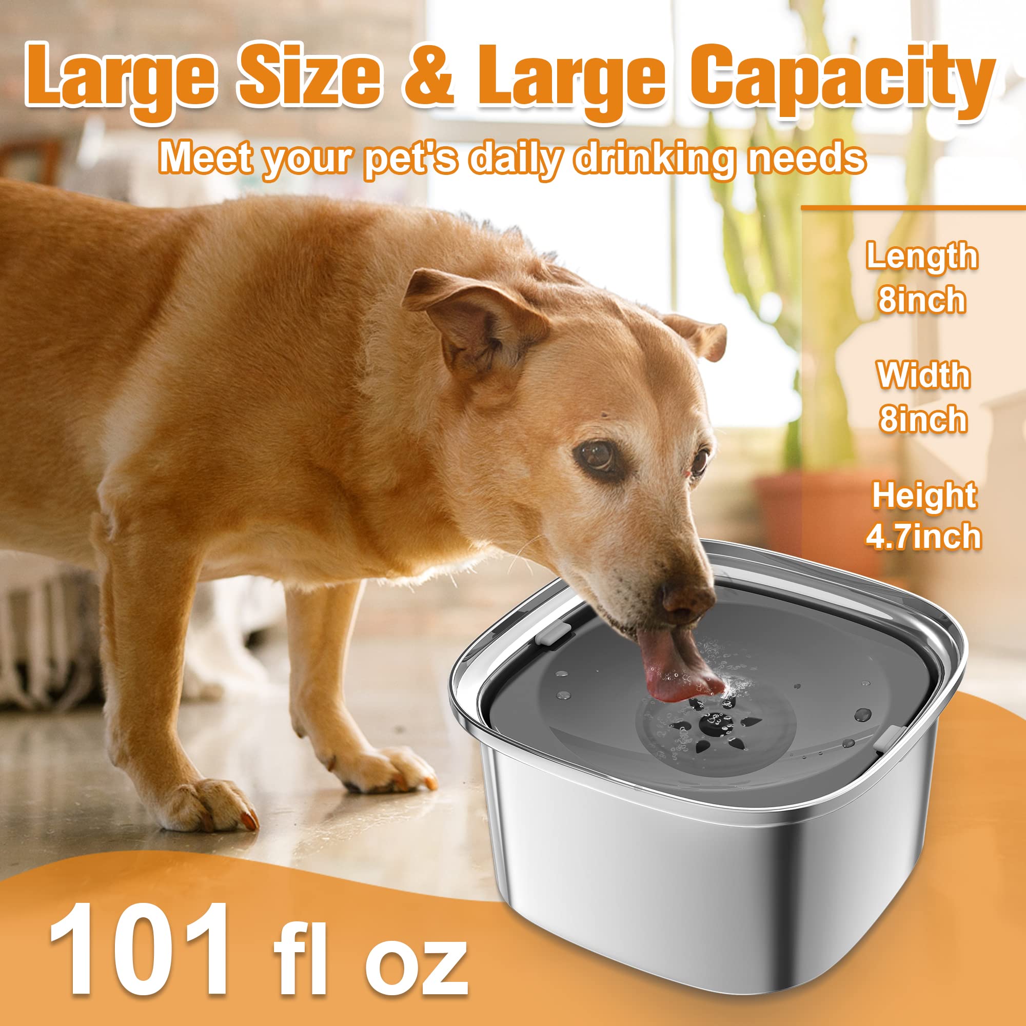 Decflow 3L Stainless Steel Slow Drinking Dog Bowl with Lid - No Spill Water Bowl for Large Dogs, Splash Proof Travel Pet Water Dispenser - Perfect for Car Rides, Outdoor Adventures & Messy Drinkers