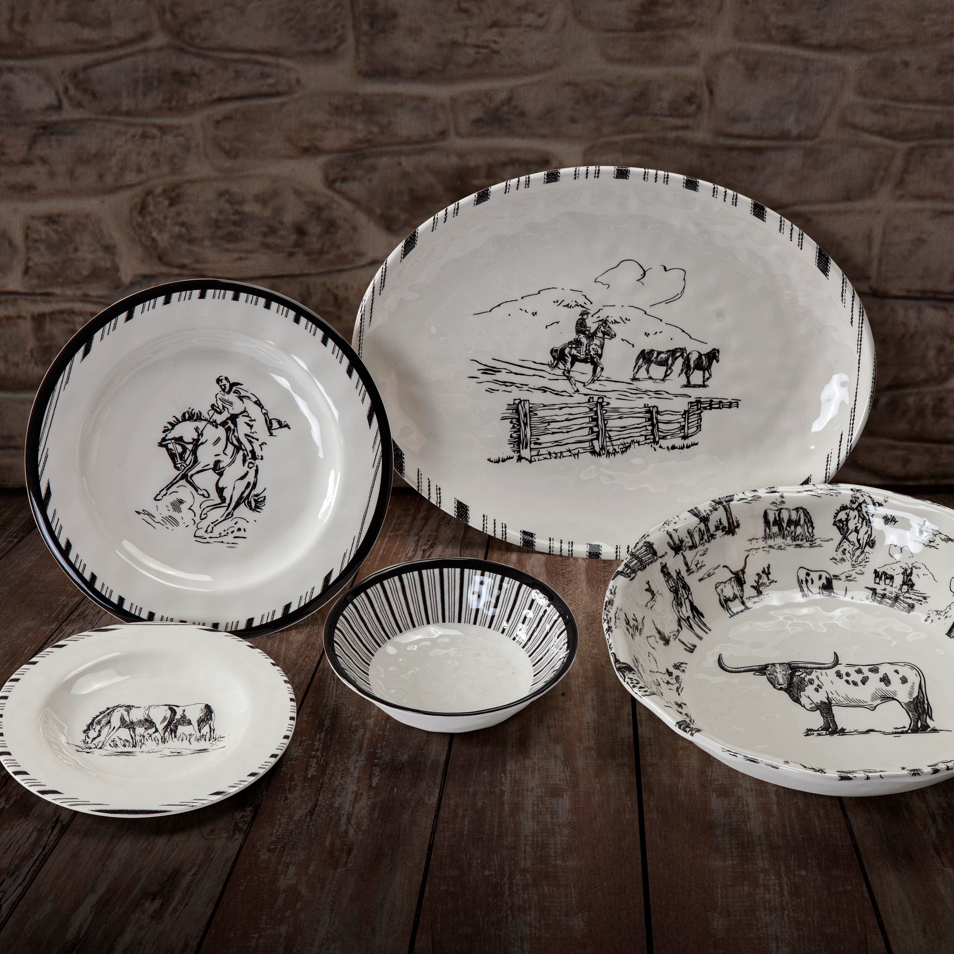 Premium Melamine Dinner Plates Set of 4 - Durable & Lightweight Farmhouse Style Plates for Ranch Life, Camping, Picnics & Outdoor Dining