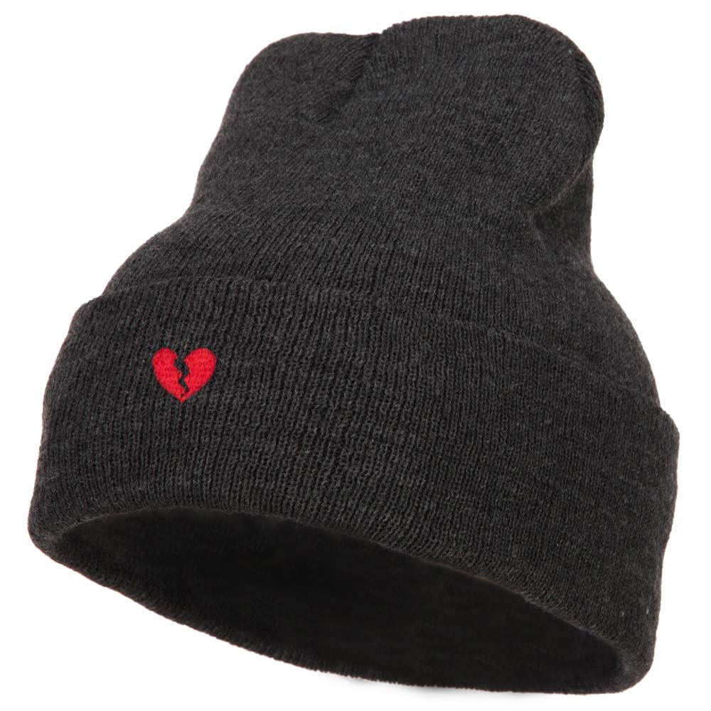 Mini Broken Heart Embroidered Long Beanie - Winter Warm Knit Hat for Women & Men - Perfect for Cold Weather, Outdoor Activities, and Fashion Accessories