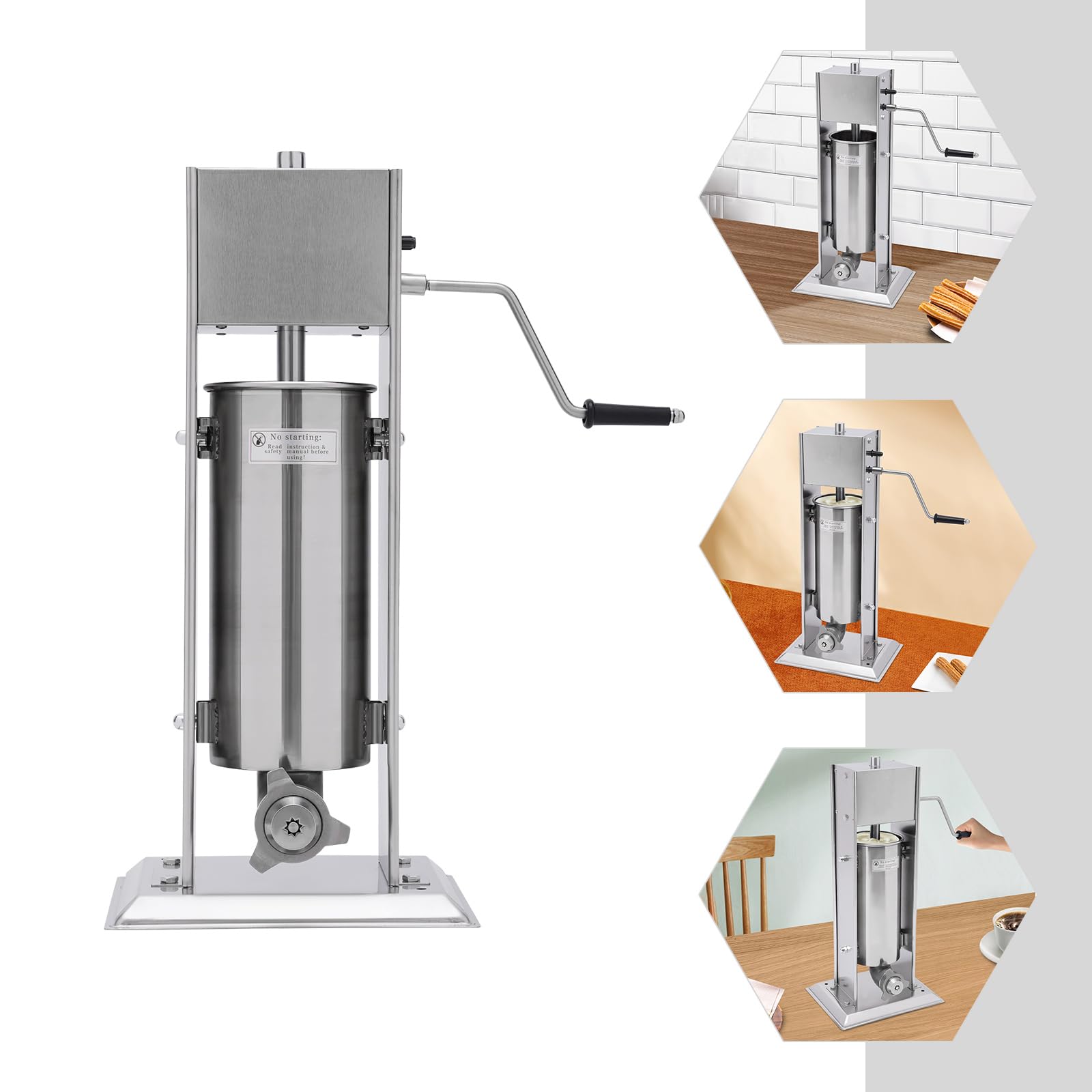 Commercial Stainless Steel Churros Maker Machine with 4 Nozzles - 5L Vertical Churrera for Bakery, Food Factory & Cafeteria | Perfect for Making Spanish Donuts, Street Food & Catering Events