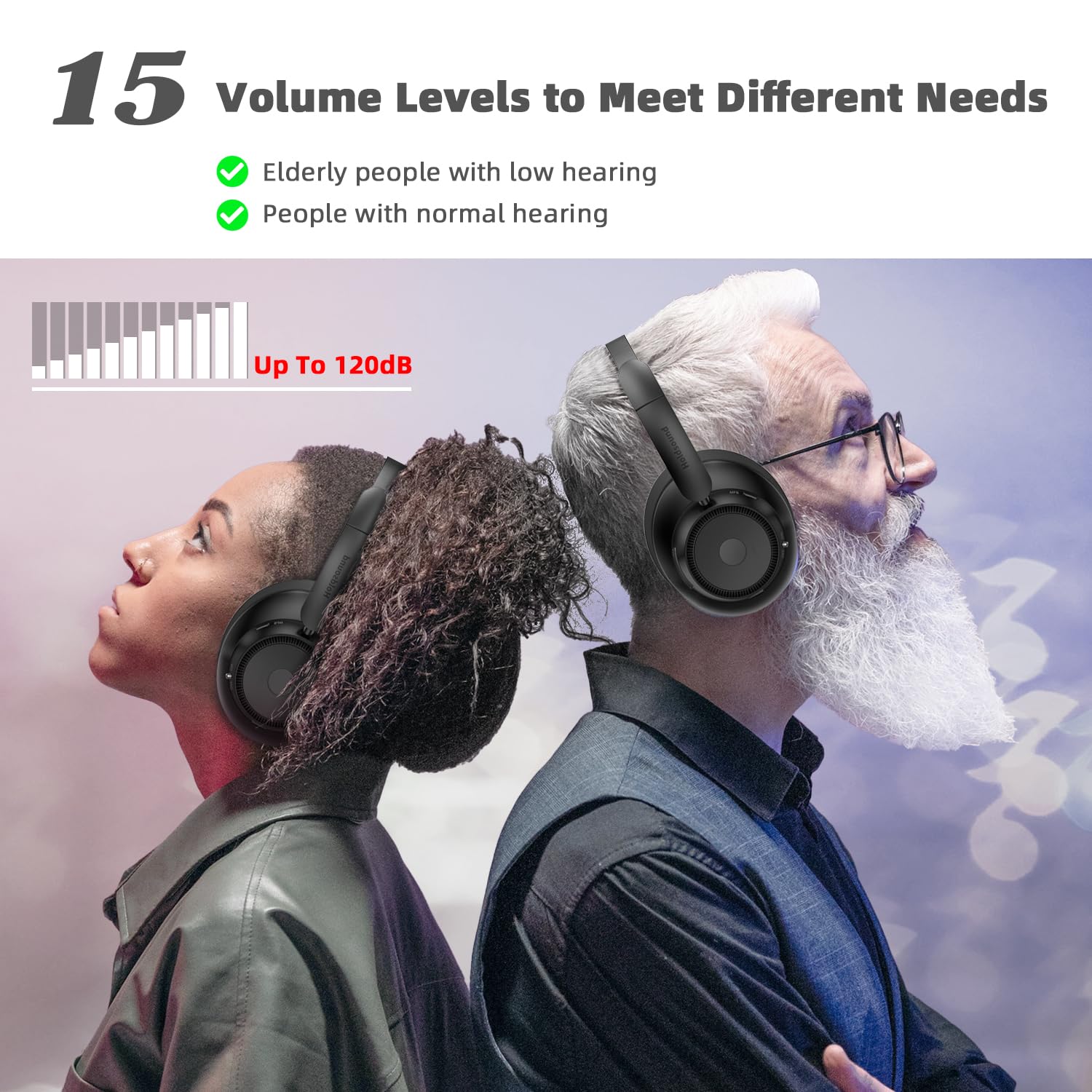 Wireless TV Headphones BKM500 with Transmitter (Optical/AUX/RCA) - Plug & Play, 35H Battery, 3 EQ Modes - Perfect for Late Night TV Watching & Hearing Impaired Users