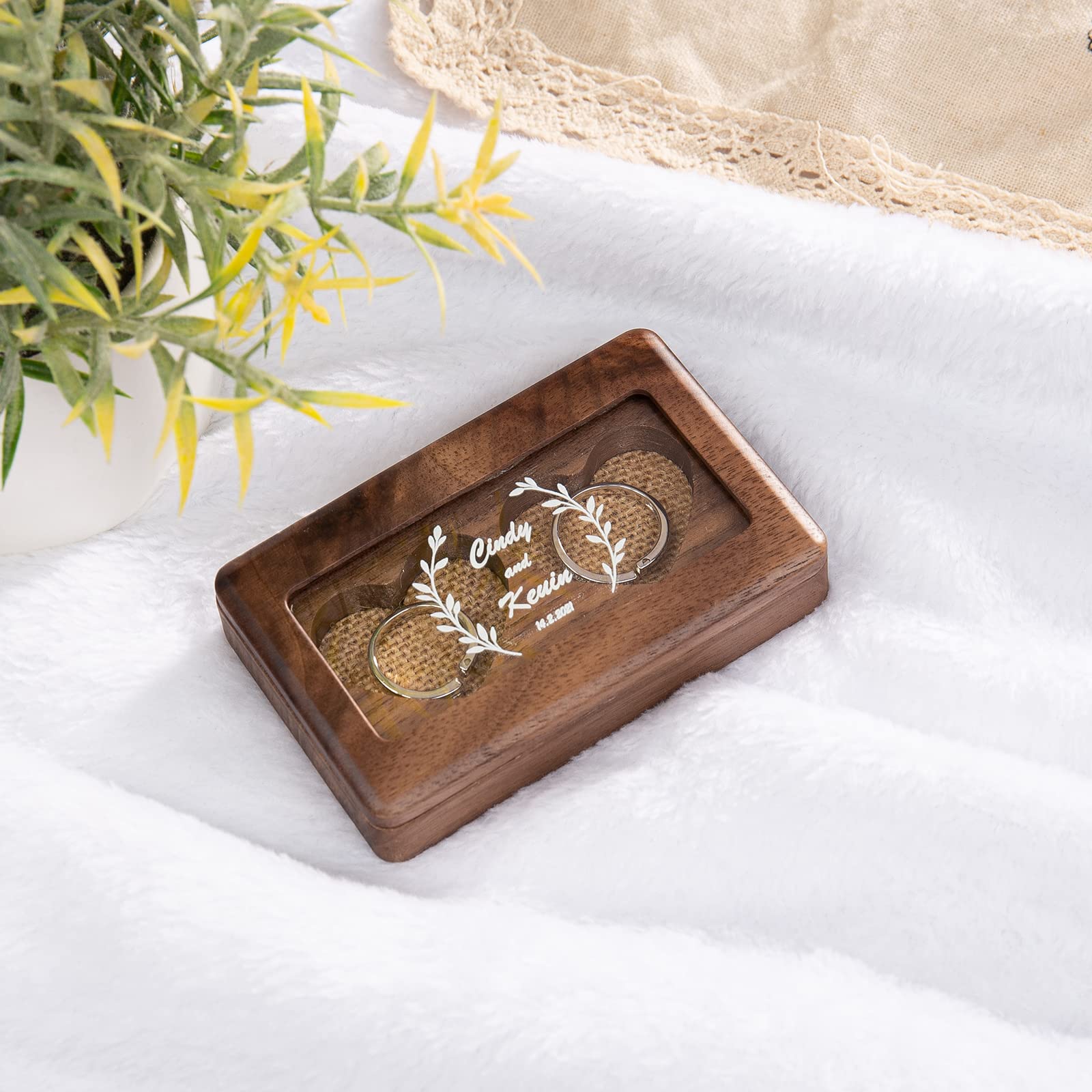 Engraved Wood Ring Box for Wedding & Engagement - Custom Double Jewelry Gift Box for Bride & Groom - Perfect for Ceremony, Proposal & Anniversary Gifts (Style 2)