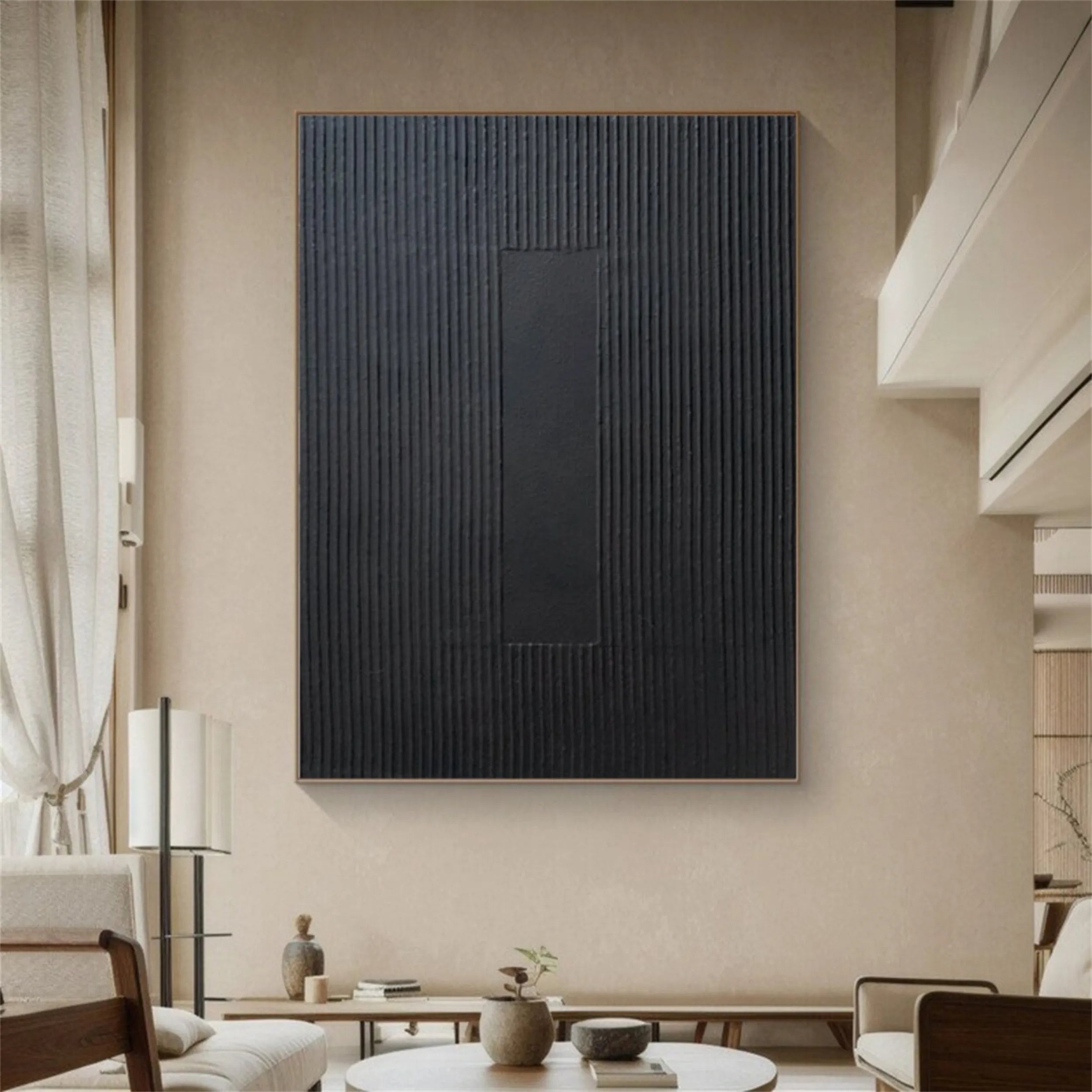 Black Minimalist Textured Painting Canvas #MZ086 - Modern Abstract Wall Art for Living Room, Bedroom & Office Decor