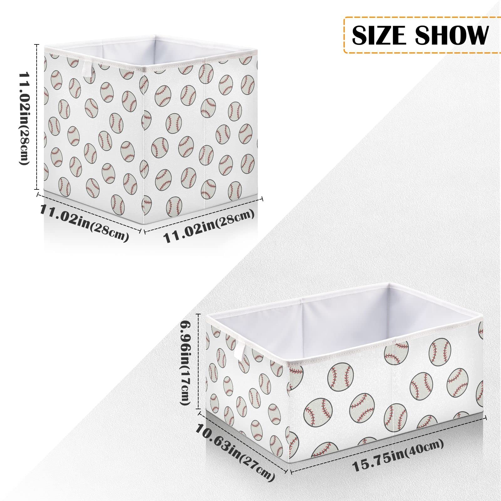 Doodle Baseball Storage Basket - Collapsible Fabric Cube Organizer for Home, Office, Kids Room & Playroom - Foldable Square Storage Bin for Toys, Books & Clothes