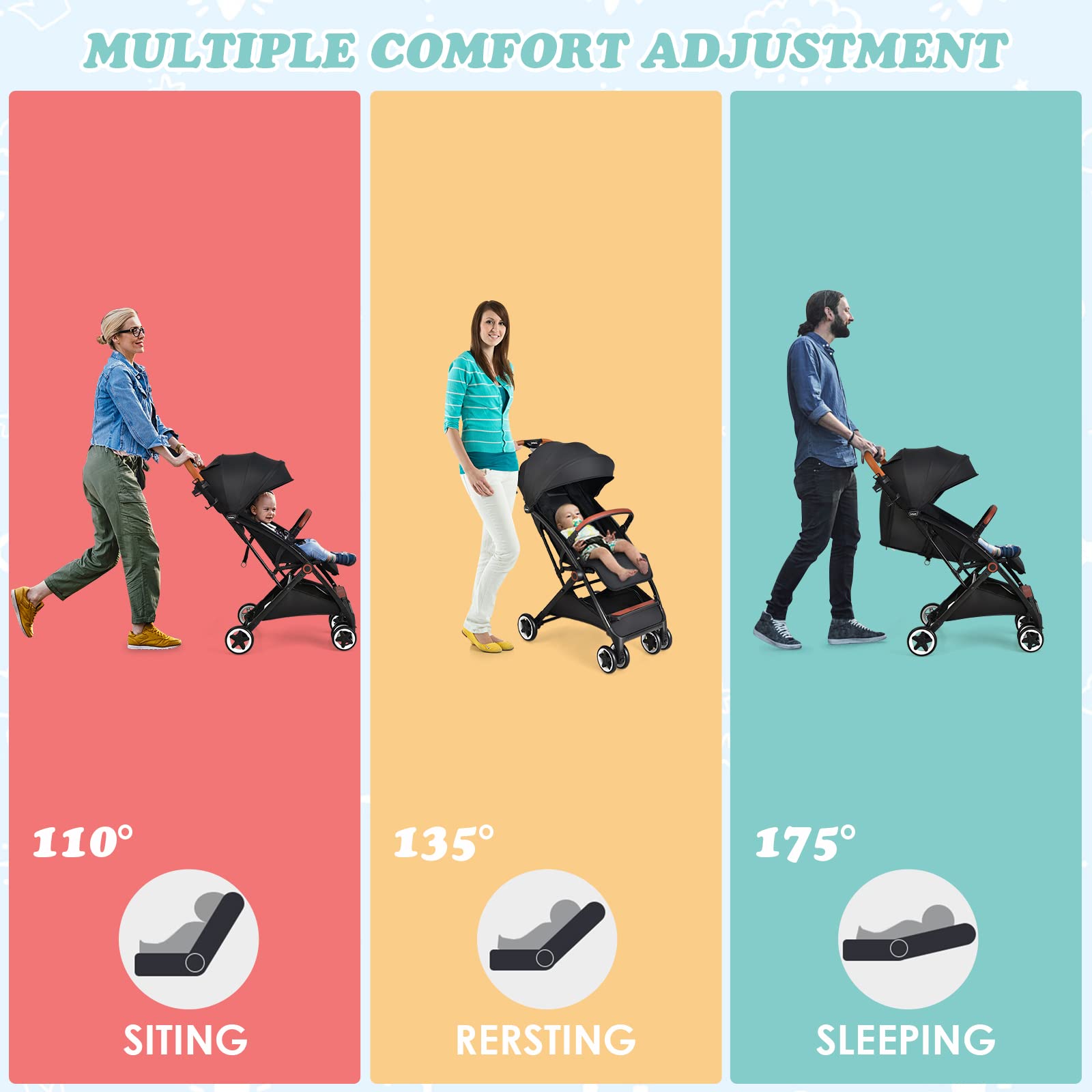 INFANS Lightweight Baby Stroller - Compact Travel Stroller with One-Hand Fold, Cup Holder, 5-Point Safety Harness & Adjustable Canopy for Infants 0-36 Months | Perfect for Airplane Travel, Shopping & Daily Walks
