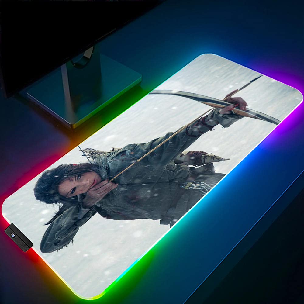 Tomb Raider RGB Gaming Mouse Pad - XXL Large LED Light Mouse Mat (800x300x4mm) for PC, Laptop & Desk - Perfect for Gaming, Office Work & Computer Setup