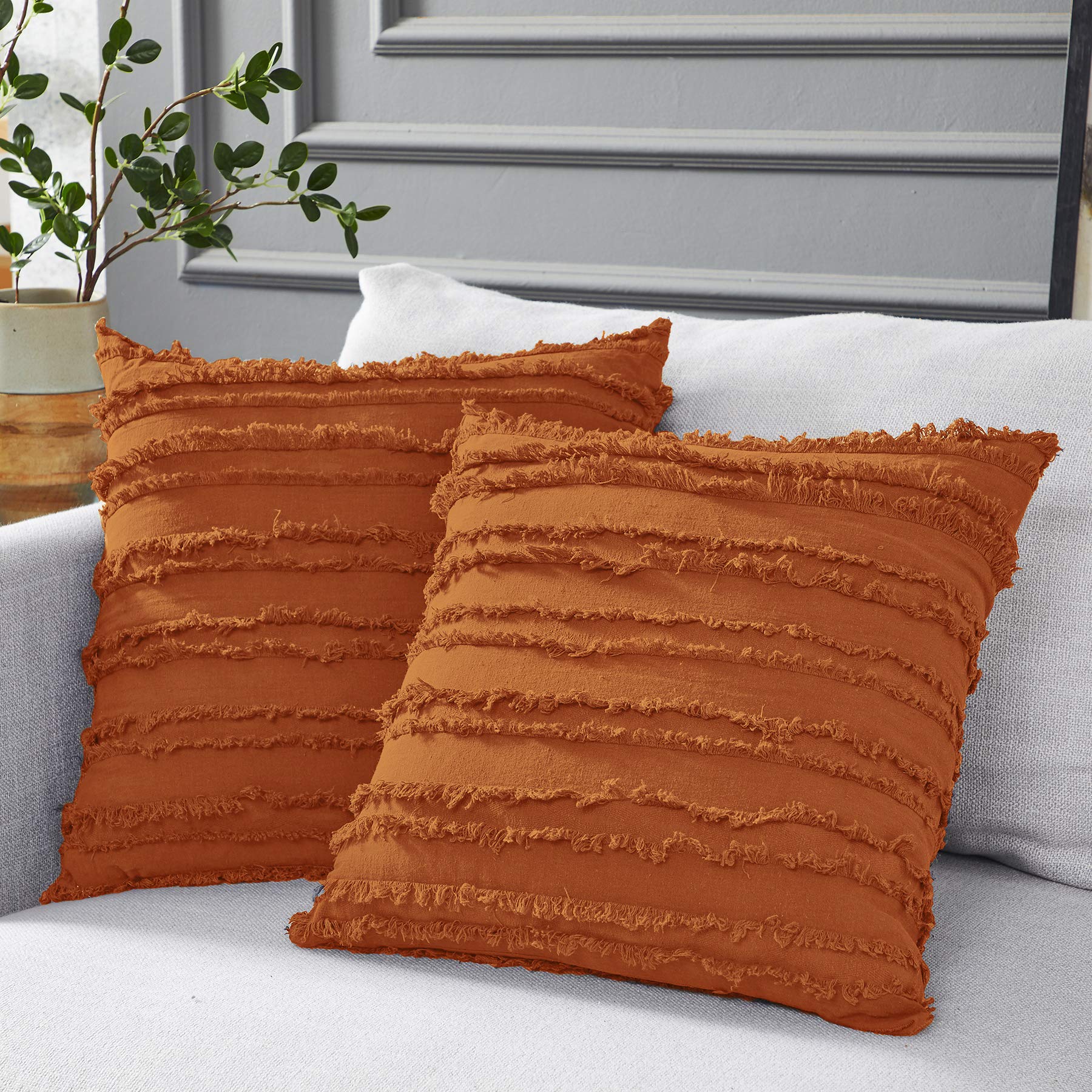 Burnt Orange Throw Pillow Covers 26x26 Inch - Decorative Lattice Pattern Pillow Shams for Sofa, Couch & Bed (Set of 2) | Perfect for Living Room Decor, Home Styling & Cozy Comfort