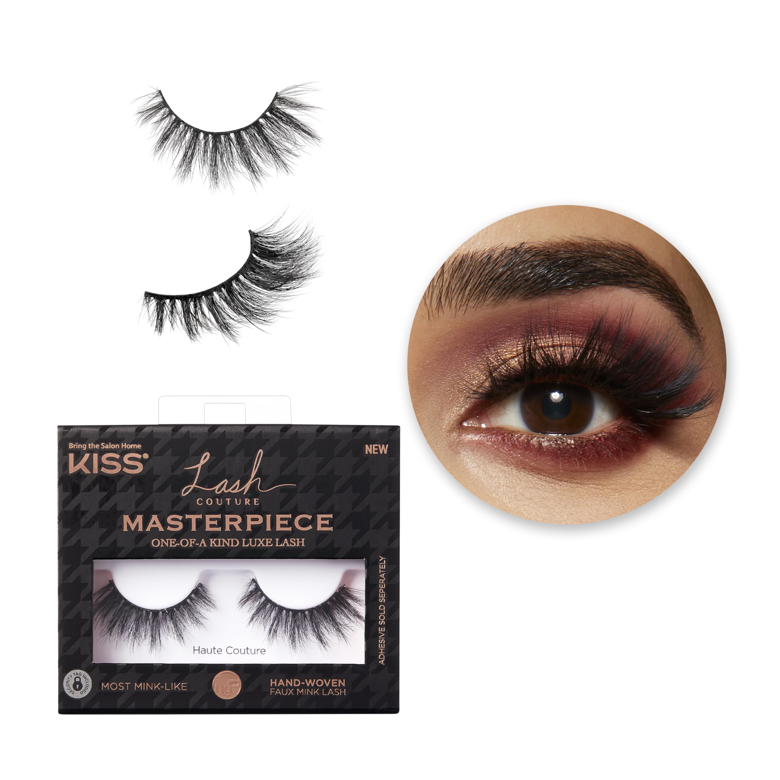KISS Lash Couture Masterpiece Fake Eyelashes - Style 02 Haute Couture, Hand Woven Faux Mink Synthetic Lashes, Reusable & Natural Looking - Perfect for Parties, Weddings & Special Occasions