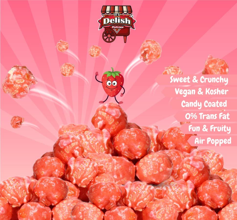 **Delicious Pink Strawberry Flavored Popcorn - 5 lbs Bulk Bag | Vegan, Gluten-Free, Kosher Snack | Perfect for Birthday Parties, Movie Nights & Events**