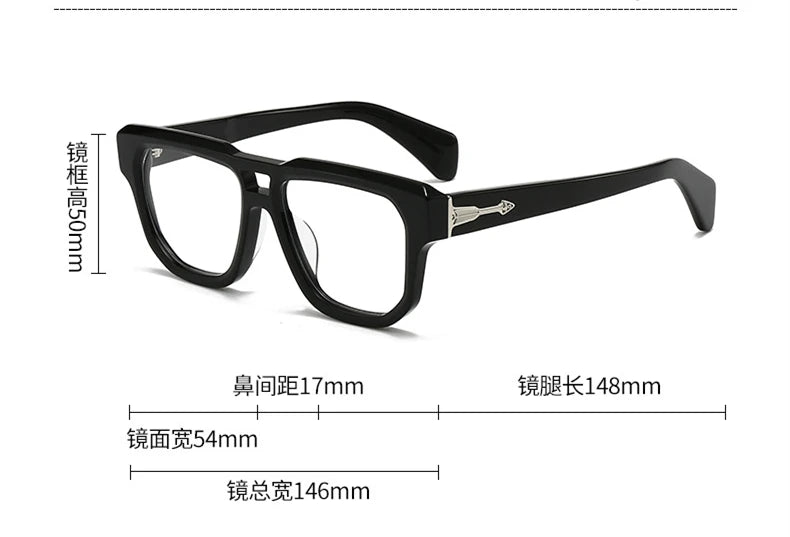 Stylish Black Acetate Unisex Square Frame Eyeglasses with Double Bridge - Perfect for Work, Reading & Fashion (Model 44304)