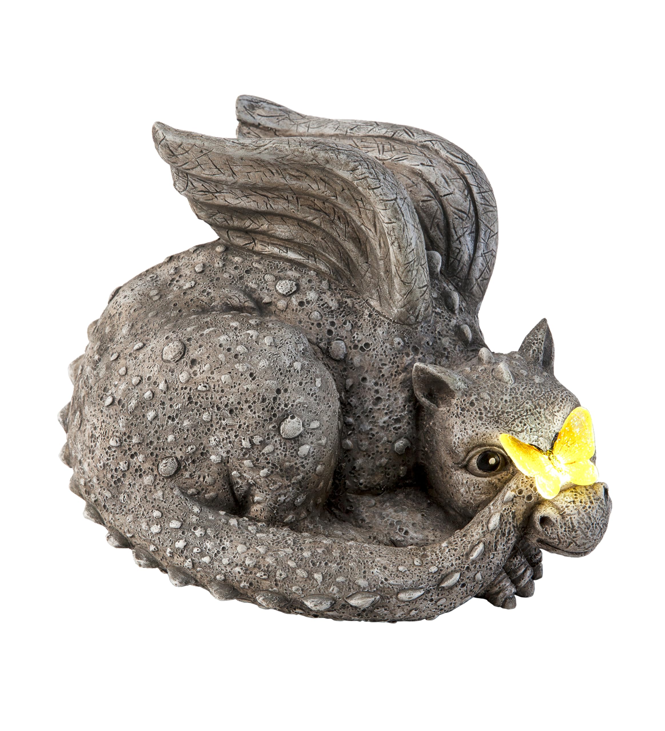 Evergreen Garden Baby Dragon Statue with Solar Butterfly Light | 8x7x6 Inch Outdoor Decor | Solar-Powered Dragon Figurine for Garden, Patio & Home Decor | Perfect for Fairy Gardens, Lawn Ornaments & Gift Ideas