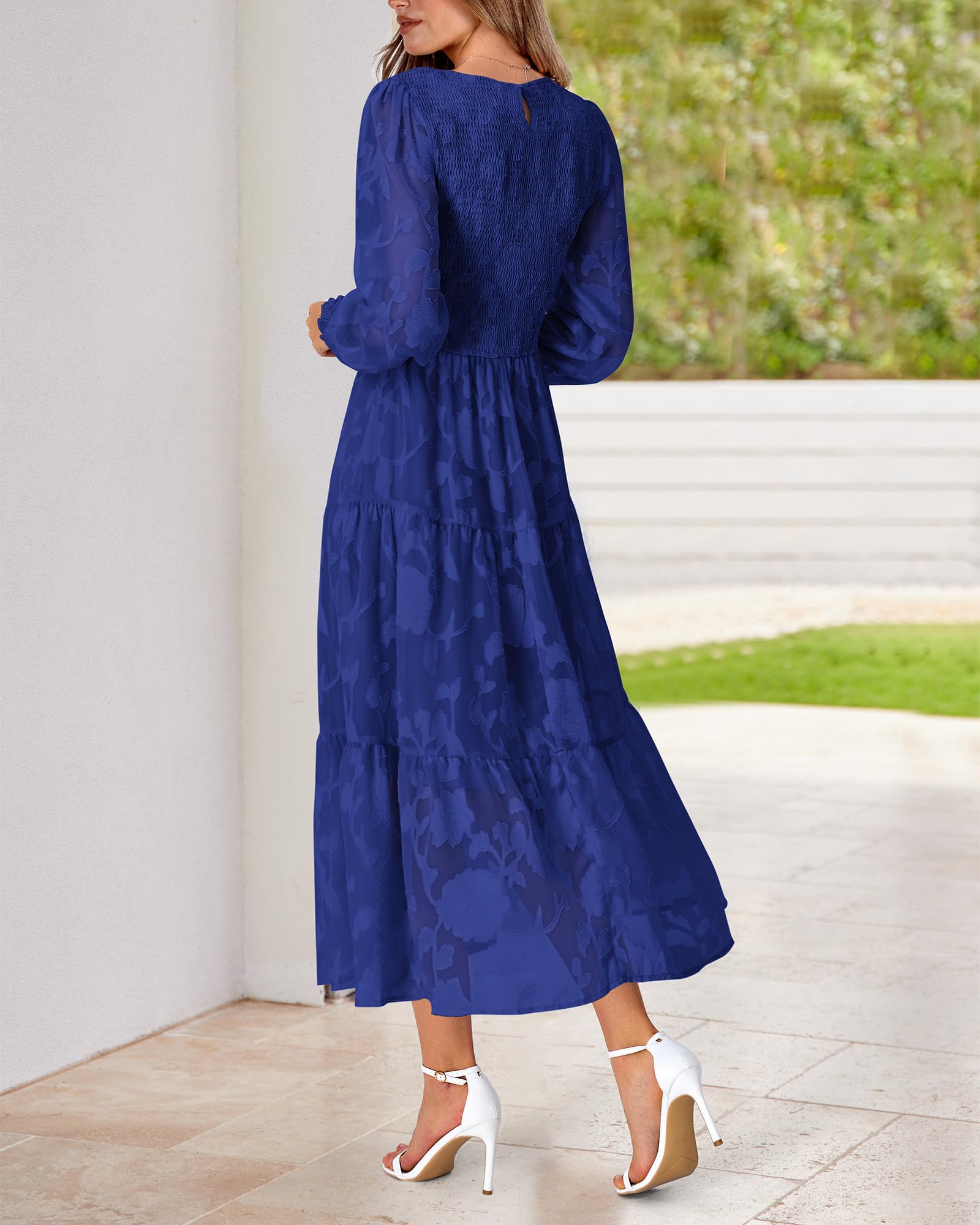 BTFBM Women's Elegant Floral Midi Dress - Long Sleeve Bohemian Wedding Guest Dress for Spring 2025 | Perfect for Garden Parties, Bridal Showers & Formal Events