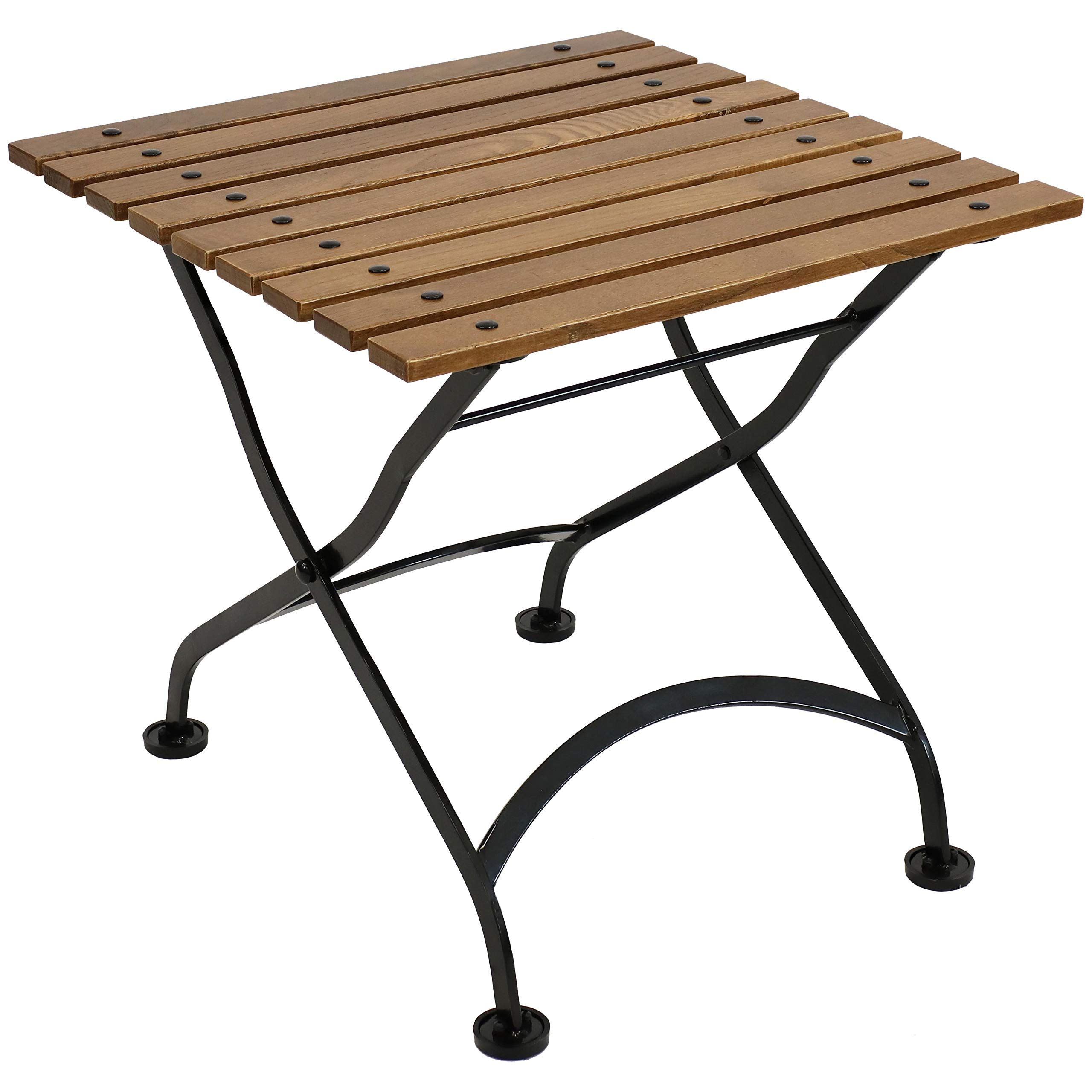 Sunnydaze European Chestnut Wood Folding Square Side Table - 20 Inch Brown Indoor Outdoor Patio Furniture - Perfect for Garden, Poolside, Balcony & Living Room Decor