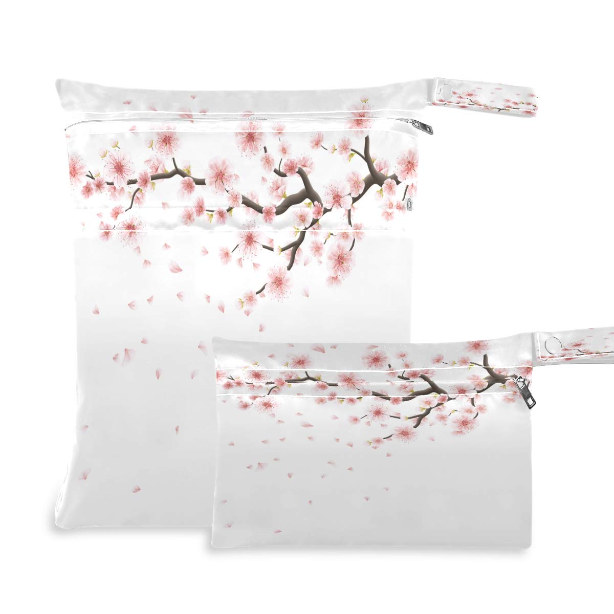 Blueangle Washable & Reusable Wet Bag - Waterproof Diaper Bag, Swim Bag, Travel Toiletries Pouch & Gym Sack (2-Pack, Sakura Floral Design) - Perfect for Baby Care, Swimming, Yoga & Travel Accessories