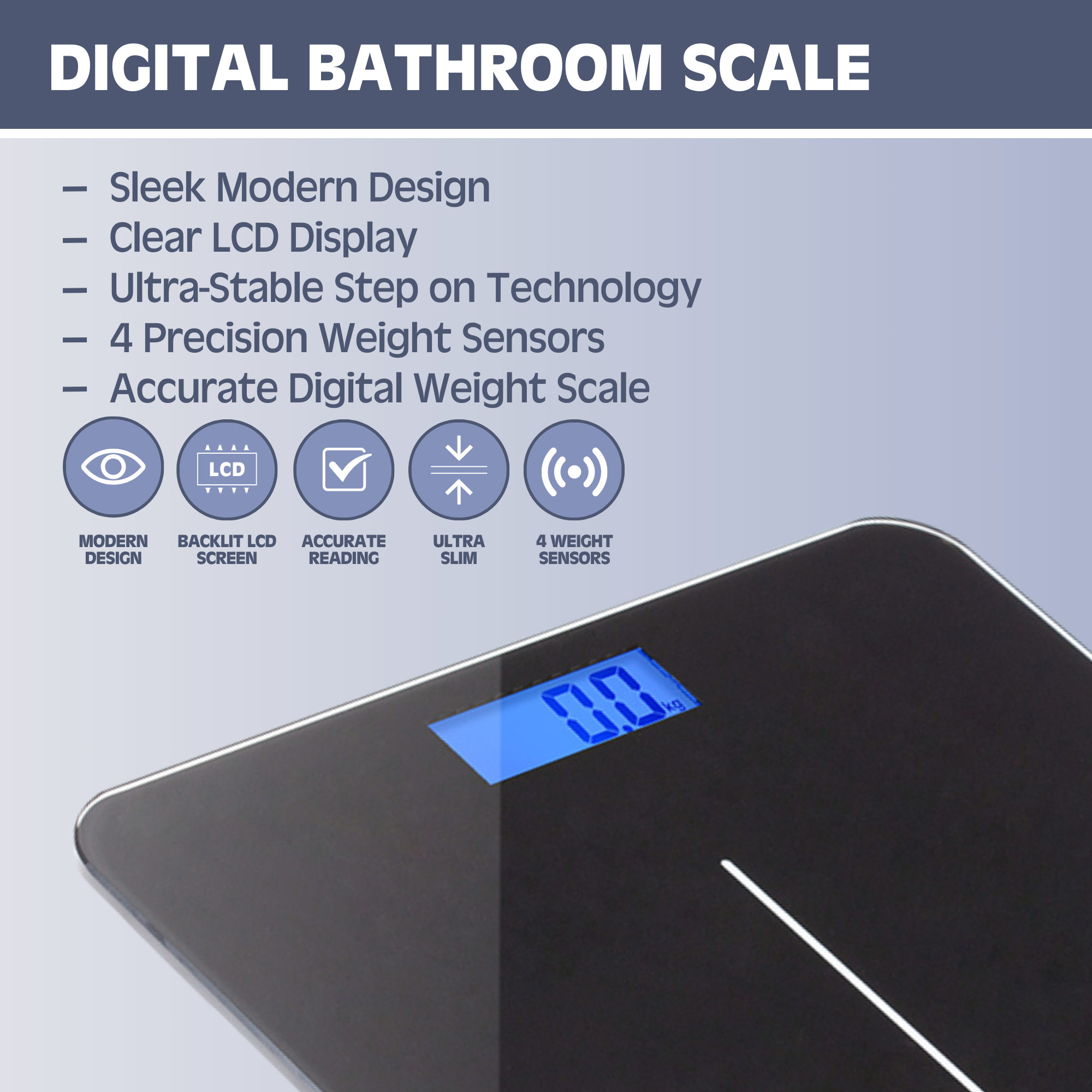 Smart Digital Bathroom Scale - Accurate Body Weight & BMI Measurement, Auto Step-On Technology, Ultra Slim 3mm Design, Black - Perfect for Home Gym, Fitness Tracking & Health Monitoring