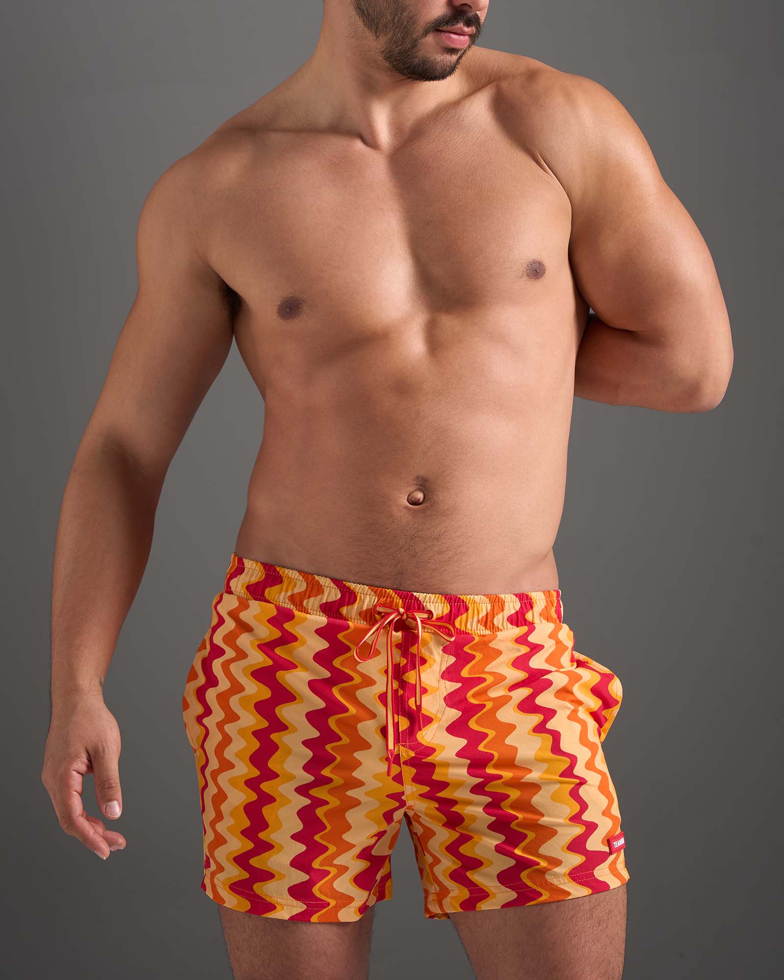 **Teamm8 Resort 4 Swim Shorts for Men - Red Mirage Print - Quick-Dry Beach & Pool Swim Trunks**    *(Ideal for Swimming, Vacation, Beach Parties & Water Sports)*