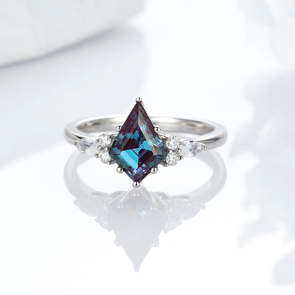 2 CT. Art Deco Unique Kite Cut Alexandrite Engagement Ring Set With Moonstone Accents - Perfect for Proposals, Anniversaries & Vintage-Inspired Weddings