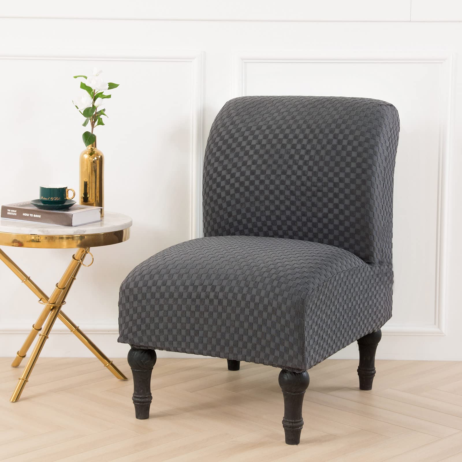Stretch Jacquard Armless Accent Chair Slipcover - Washable Furniture Protector for Slipper Chairs Without Arms (Dark Grey, 1 Pack) | Perfect for Living Room, Bedroom & Home Decor